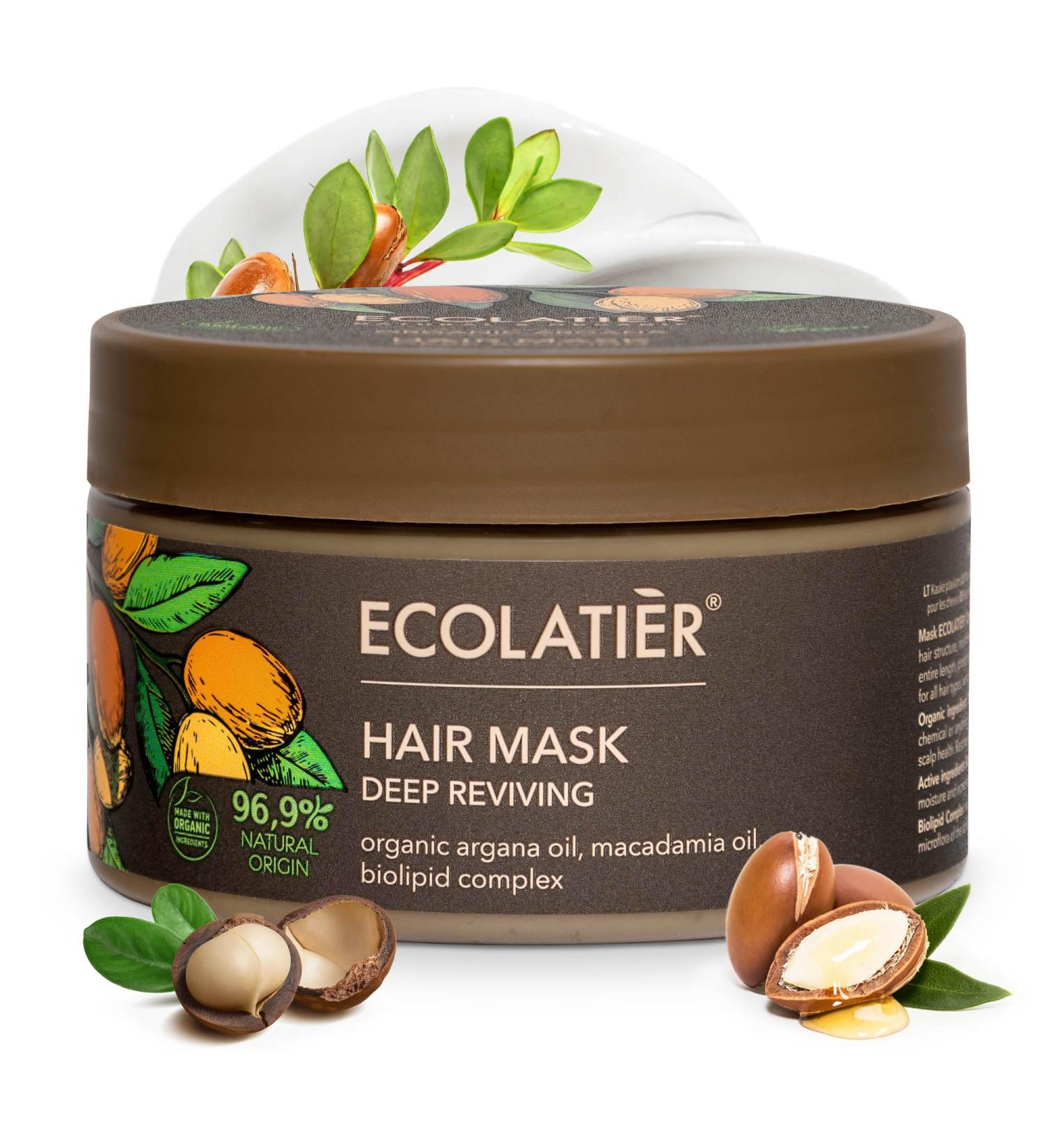 Buy ECOLATIER Organic Argan Oil Deep Reviving Vegan Hair Mask 250ml - 96.9% Natural for Damaged Hair | Restore Shine with Argan & Macadamia Oils - Buy Online on GoSupps.com