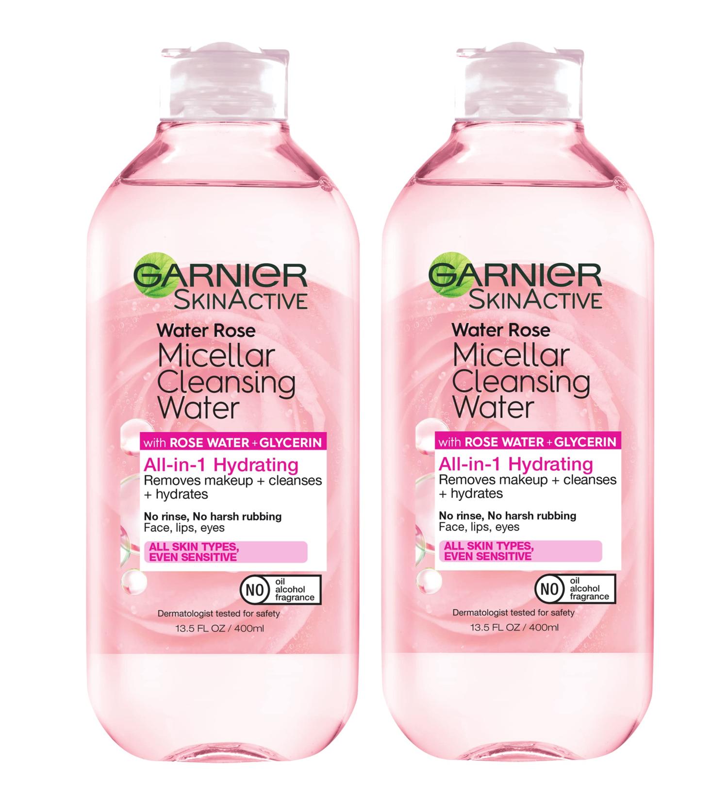 Garnier SkinActive Micellar Water with Rose Water & Glycerin - 2 Pack Facial Cleanser & Makeup Remover, 13.5 fl. oz - Buy Online on GoSupps.com