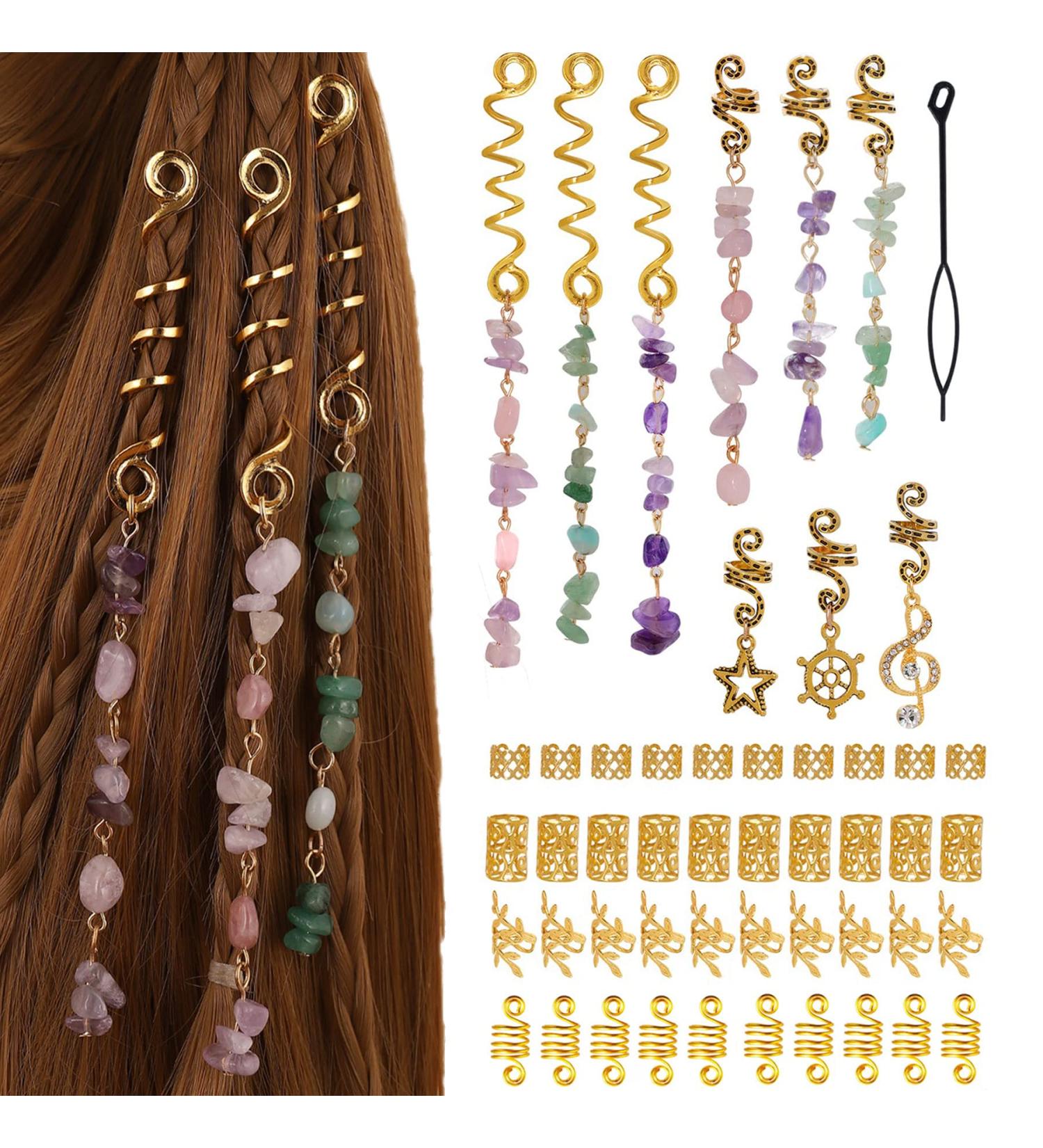 AUNEAL Hair Accessories for Women - 50pcs Gold Hair Jewelry for Braids, Dreadlocks, and Hairstyles - Buy Online on GoSupps.com