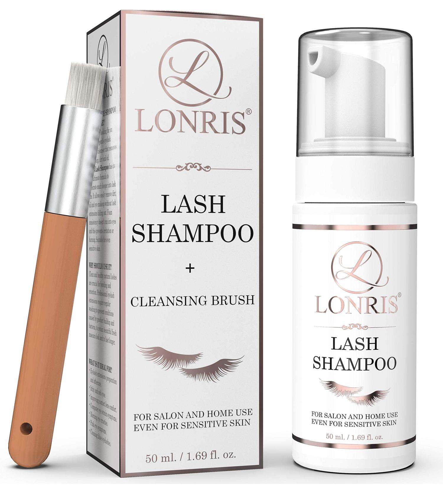 2 in 1 Eyelash Extension Shampoo & Mascara Remover - LONRIS Eyelid Foaming Cleanser | Safe for Extensions & Natural Lashes | Paraben & Sulfate Free | 50ml - Buy Online on GoSupps.com