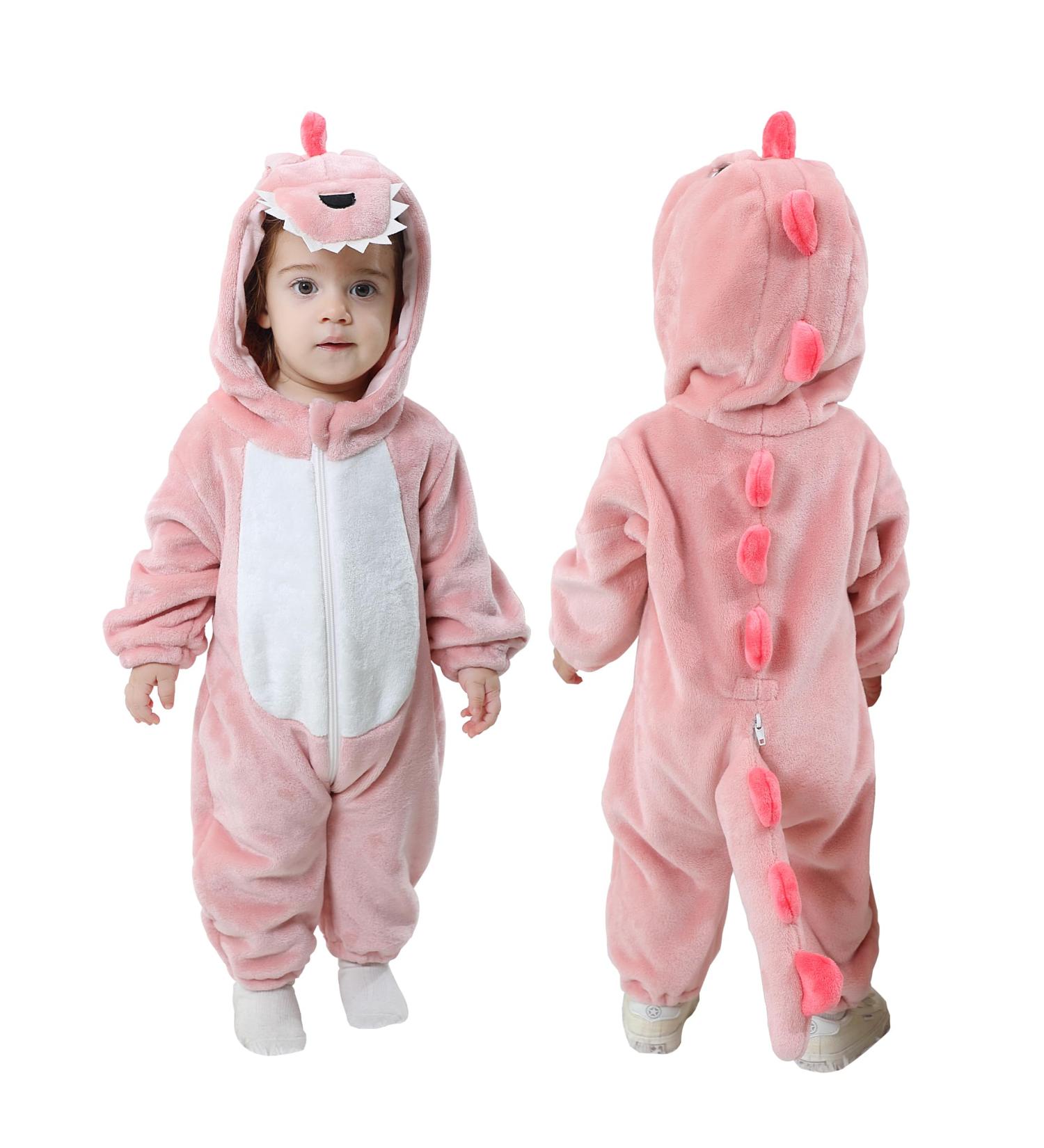 Doladola Baby Hooded Onesie | 3-6 Months | Dusty Pink Dinosaur | Infant Pajamas Romper - Buy Online on GoSupps.com
