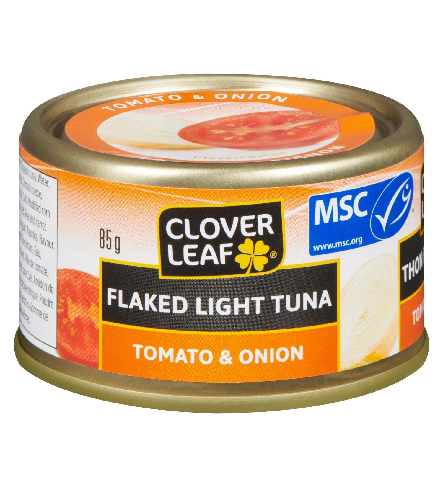 Clover Leaf Flaked Light Tuna Tomato & Onion - 85g 24 Count - Canned Tuna - Flavoured Tuna - Skipjack Light Tuna - Very High In Protein - 15g Of Protein Per 85g Serving - Low in Fat And Saturated Fat - Buy Online on GoSupps.com