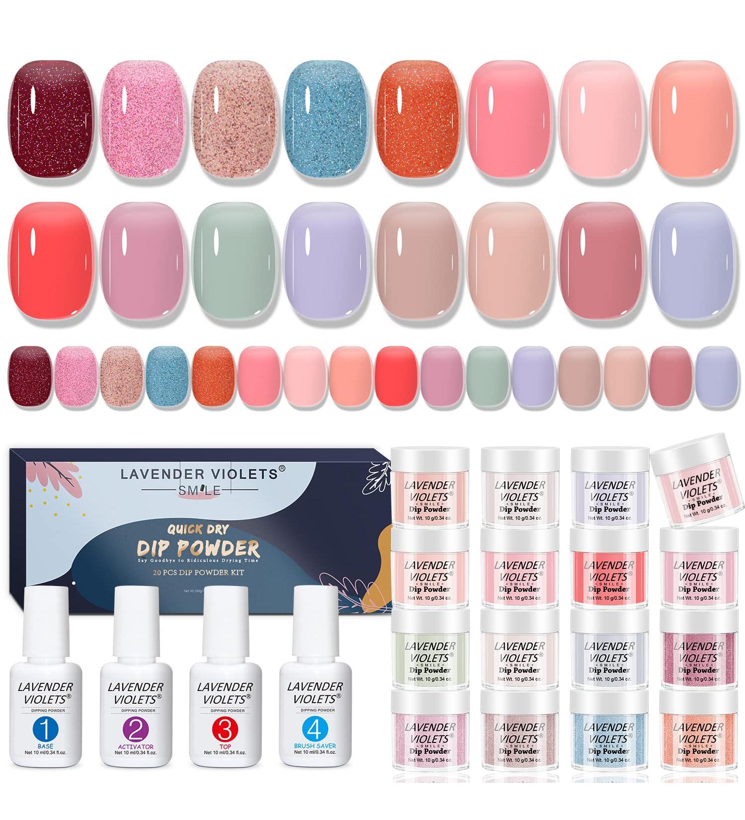 Lavender Violets 20 Pcs Dip Powder Nail Kit Starter - 16 Colors Semi-Transparent Jelly Sheer Dipping Nails Powder Set with Liquid Gel for Home Salon Nail Art - M964 - Buy Online on GoSupps.com