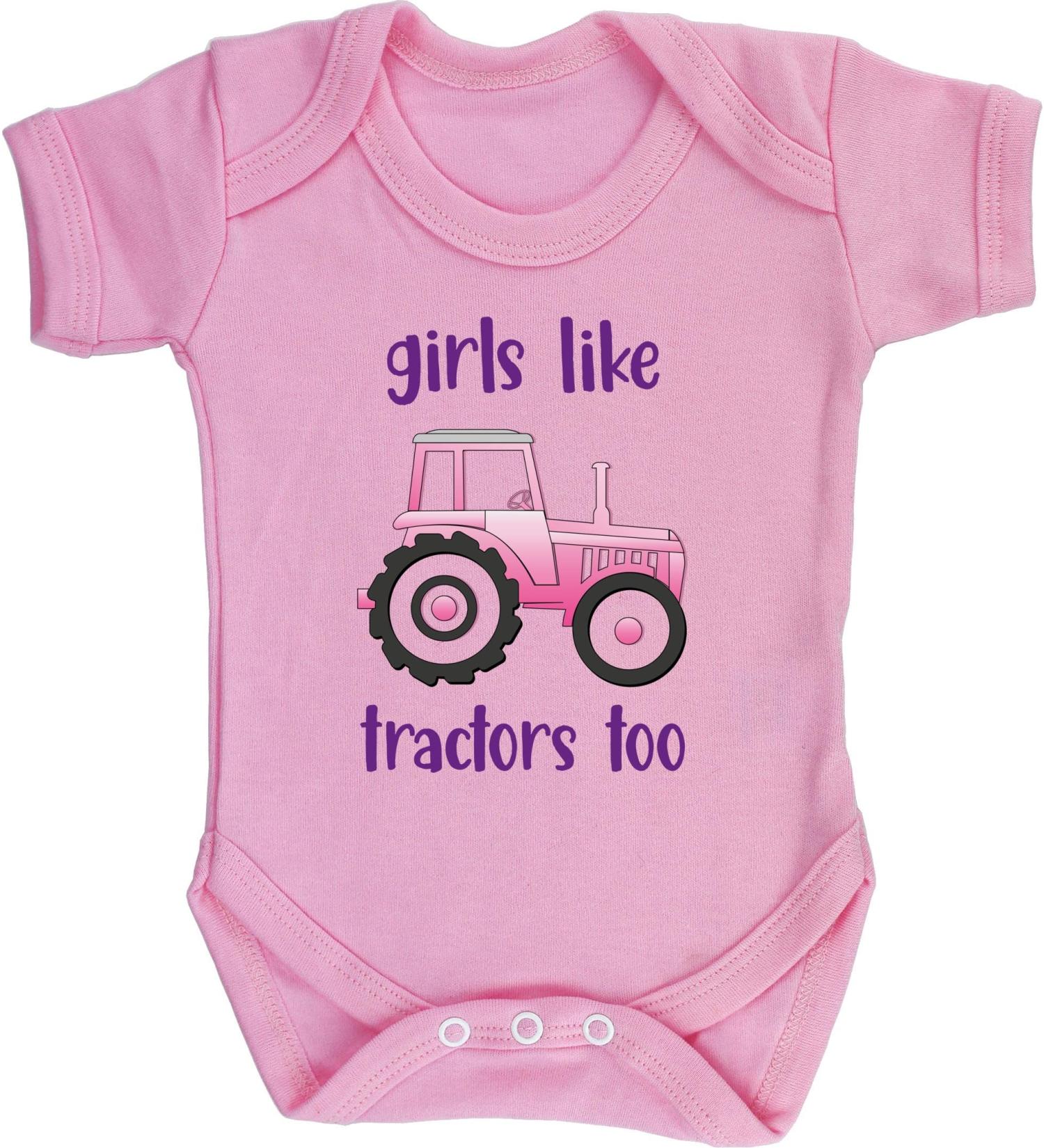 Hippowarehouse Girls Like Tractors Too Baby Vest Bodysuit - Short Sleeve - Buy Online on GoSupps.com