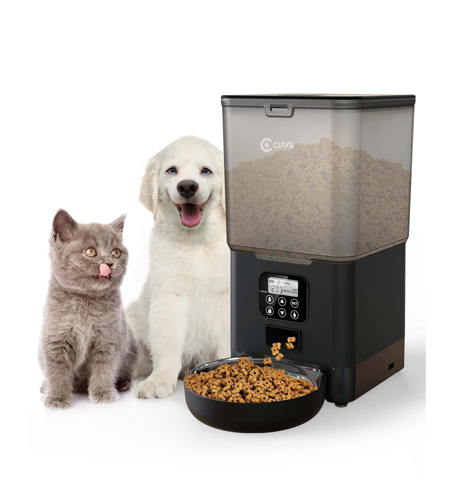 Ciays Automatic Cat Feeder 5.6L - 20 Portion Control, 4 Meals a Day - Pet Food Dispenser for Cats/Dogs - Dual Power & Voice Recorder - Black - Buy Online on GoSupps.com