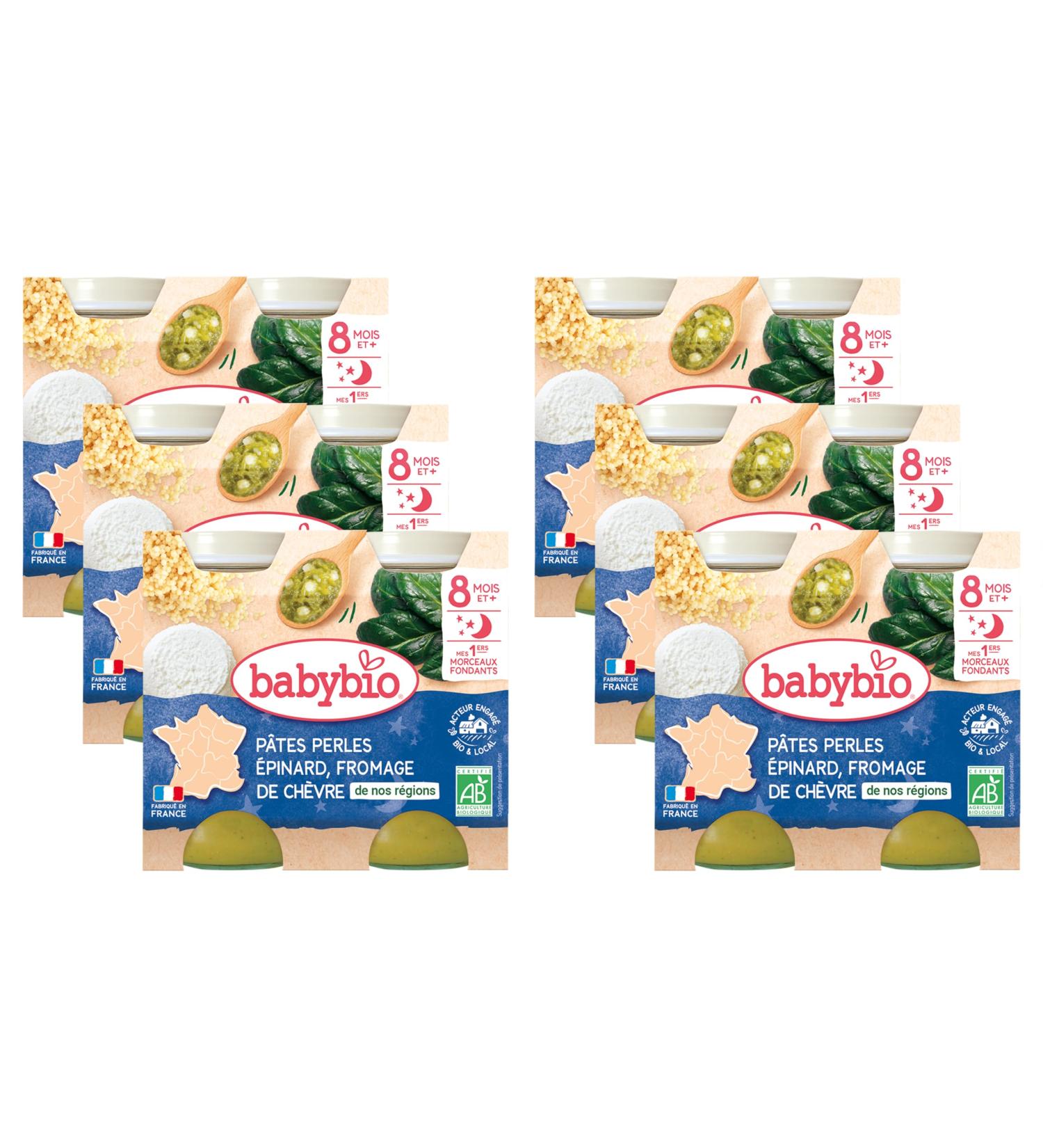 Babybio - Small Pots - Pasta pearls Spinach & Goat cheese with pieces - ORGANIC - 8+ months - 2x200g - Pack of 6 - Buy Online on GoSupps.com