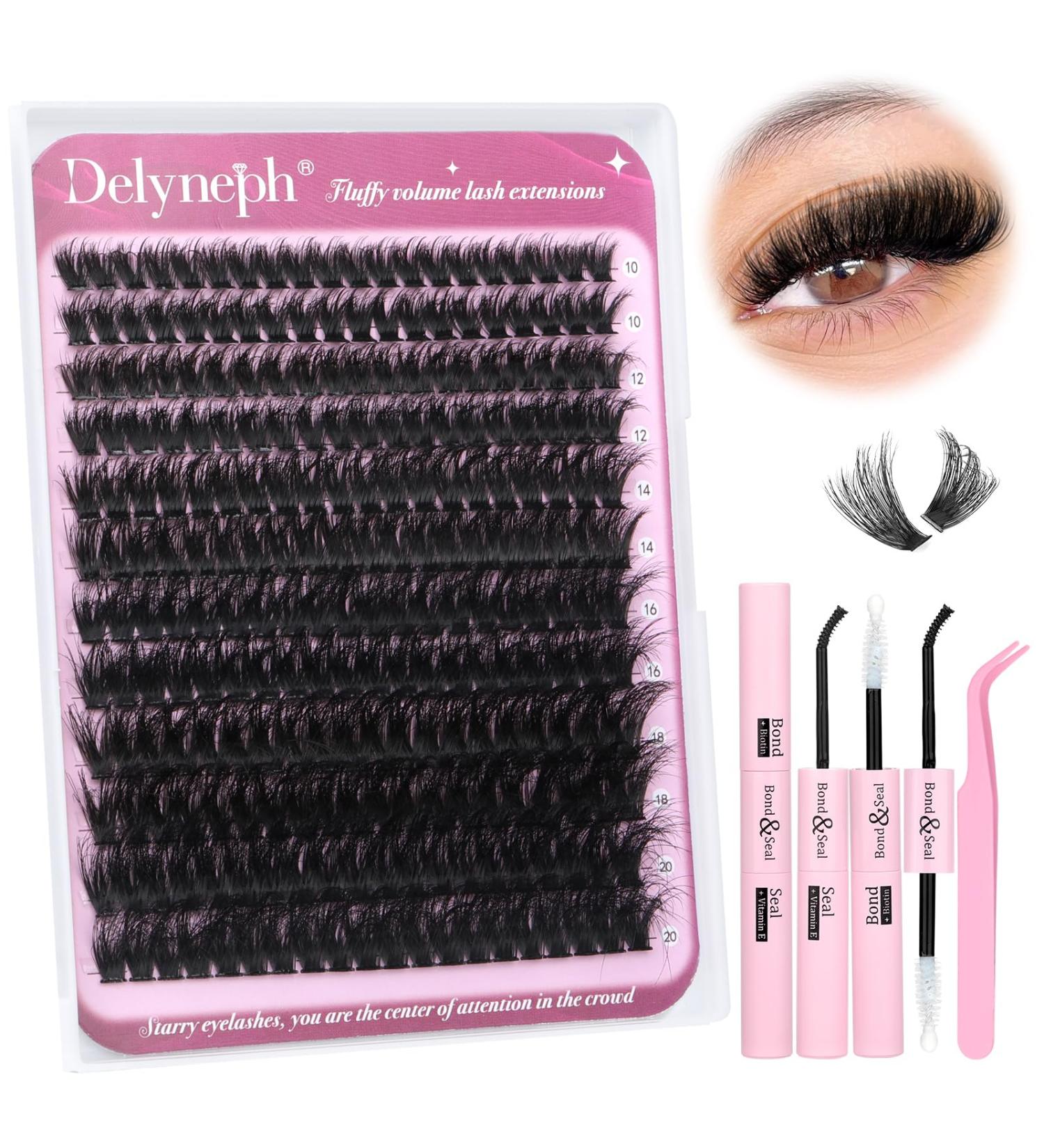 Fluffy Lash Clusters Kit - Wispy 10-20mm Individual Lashes 100D Volume D Curl Extension with Bond Seal & Tweezers for Self Application - Buy Online on GoSupps.com
