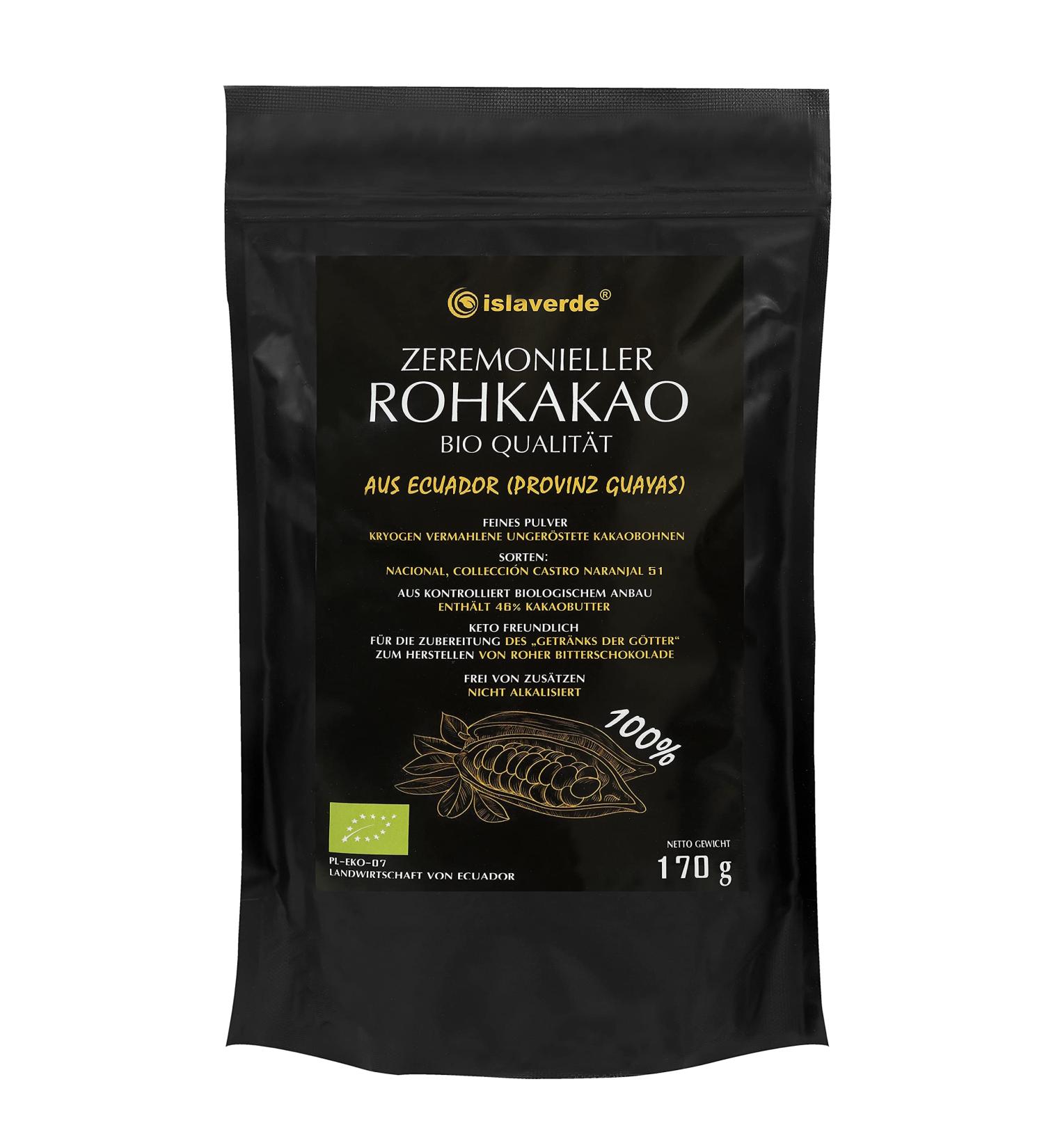 Islaverde Ceremonial Organic Raw Cocoa - 100% Premium Ecuadorian Cocoa Powder Keto-Friendly Sugar-Free 170g - Buy Online on GoSupps.com
