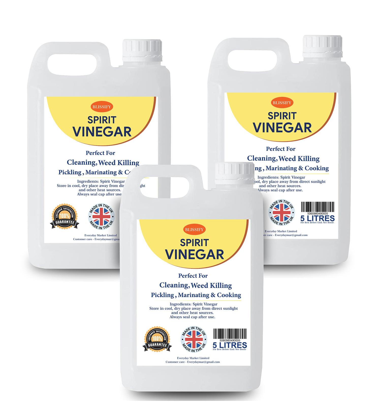 Blissify Spirit White Vinegar Food Grade Acetic Acid Liquid for Household Cleaning Cooking Baking and Pickling (5L Pack of 3) - Buy Online on GoSupps.com