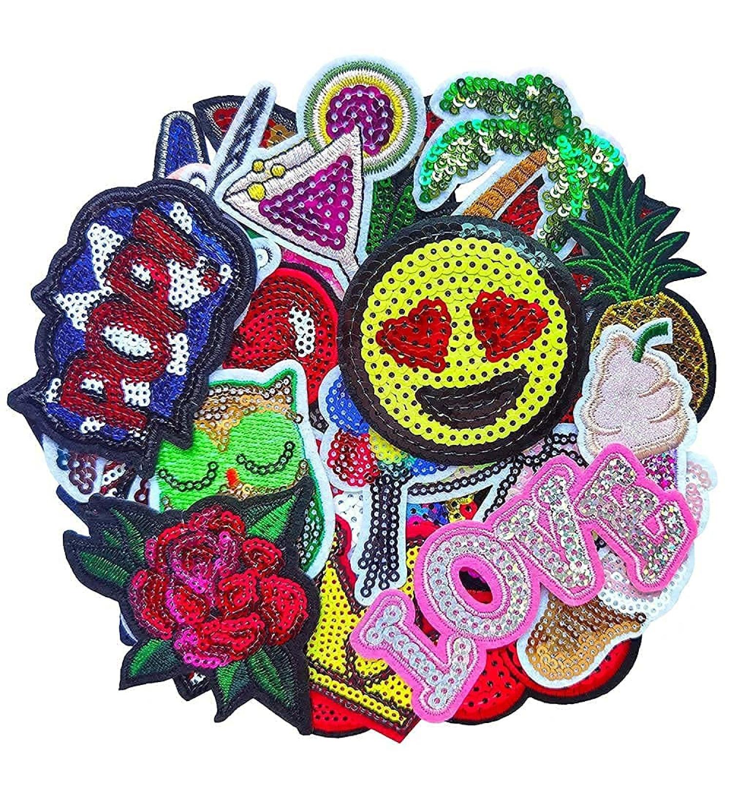 Qingxi Charm 32pcs Sequins Embroidered Patches - DIY Craft Embellishments for Clothes, Hats, Shoes - Assorted Styles - Buy Online on GoSupps.com