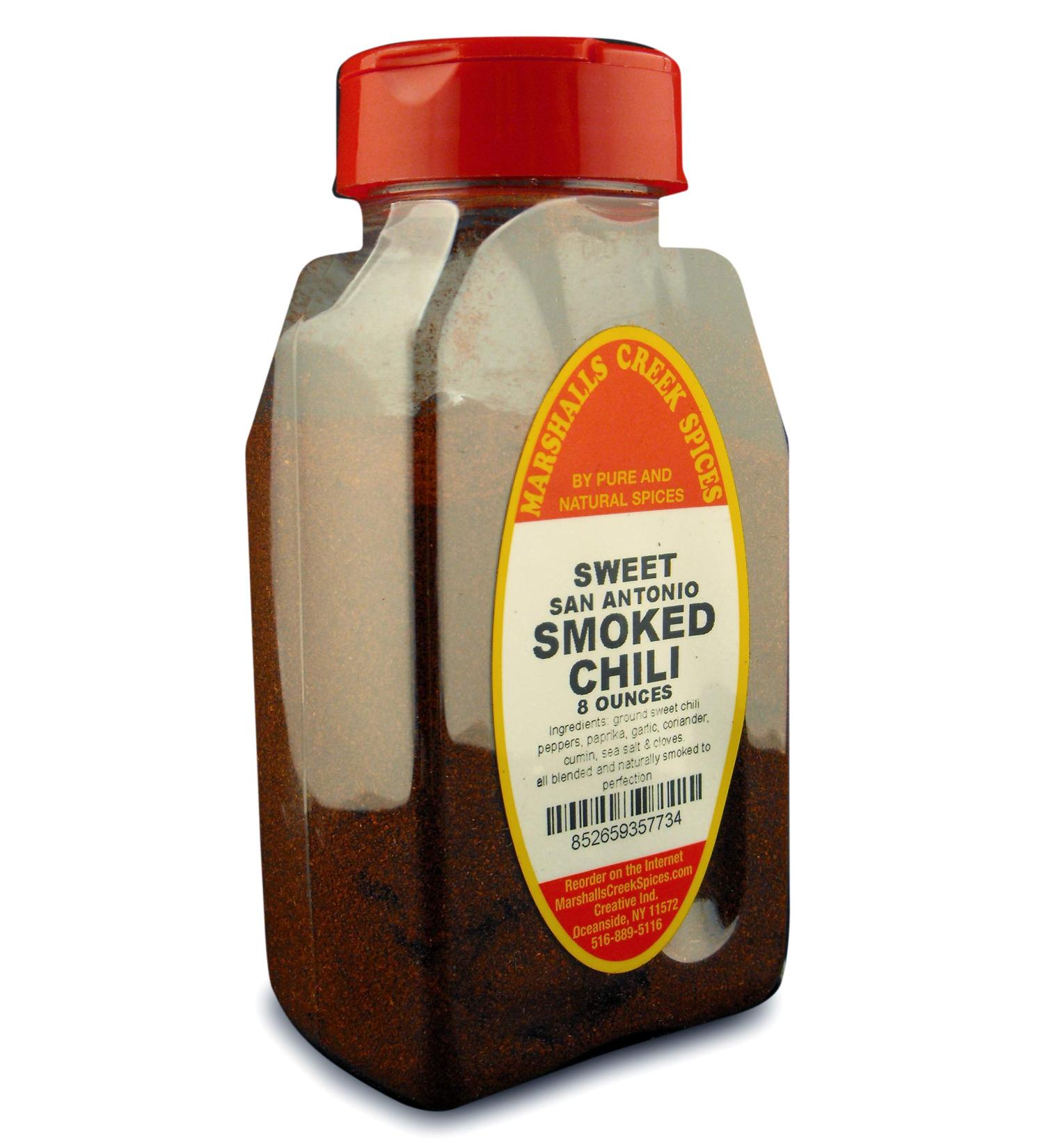 SMOKED SWEET SAN ANTONIO CHILI POWDER FRESHLY PACKED IN LARGE JARS, spices, herbs, seasonings