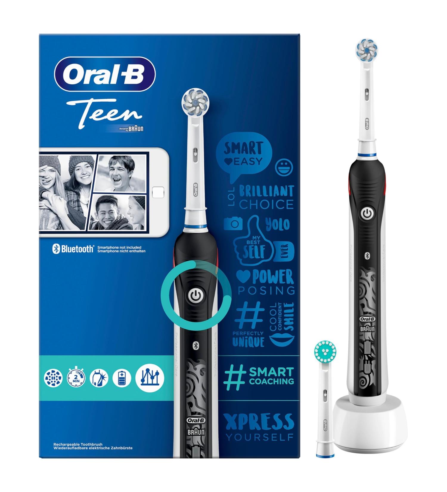 Oral-B Teen Electric Toothbrush - 3 Cleaning Modes Bluetooth App & Ortho-Care for Braces | Black & Brown - Buy Online on GoSupps.com