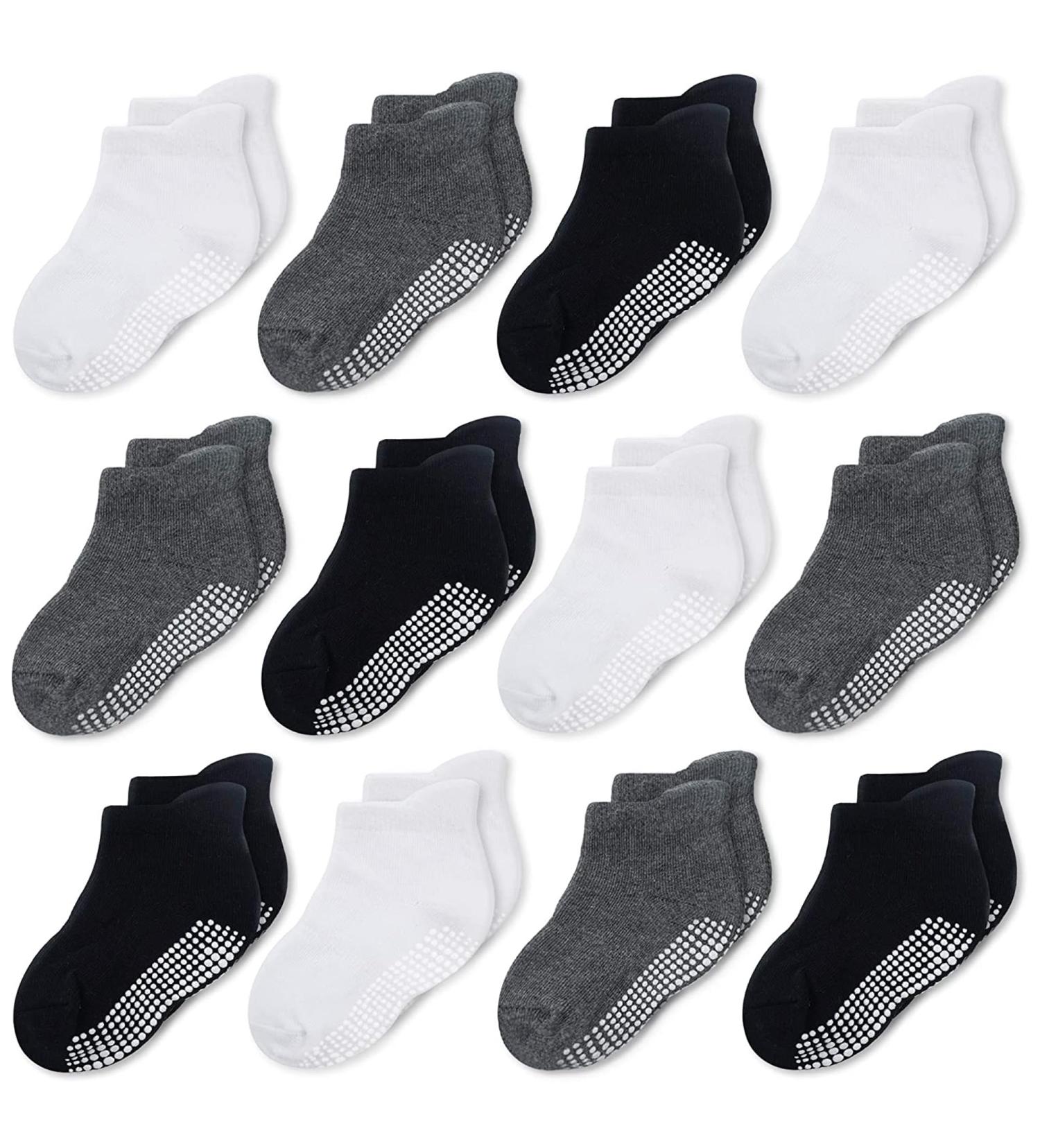 CozyWay Toddler Non-Slip Socks with Grippers | 12 Pairs | 1-3 Years | Black White DarkGrey - Buy Online on GoSupps.com