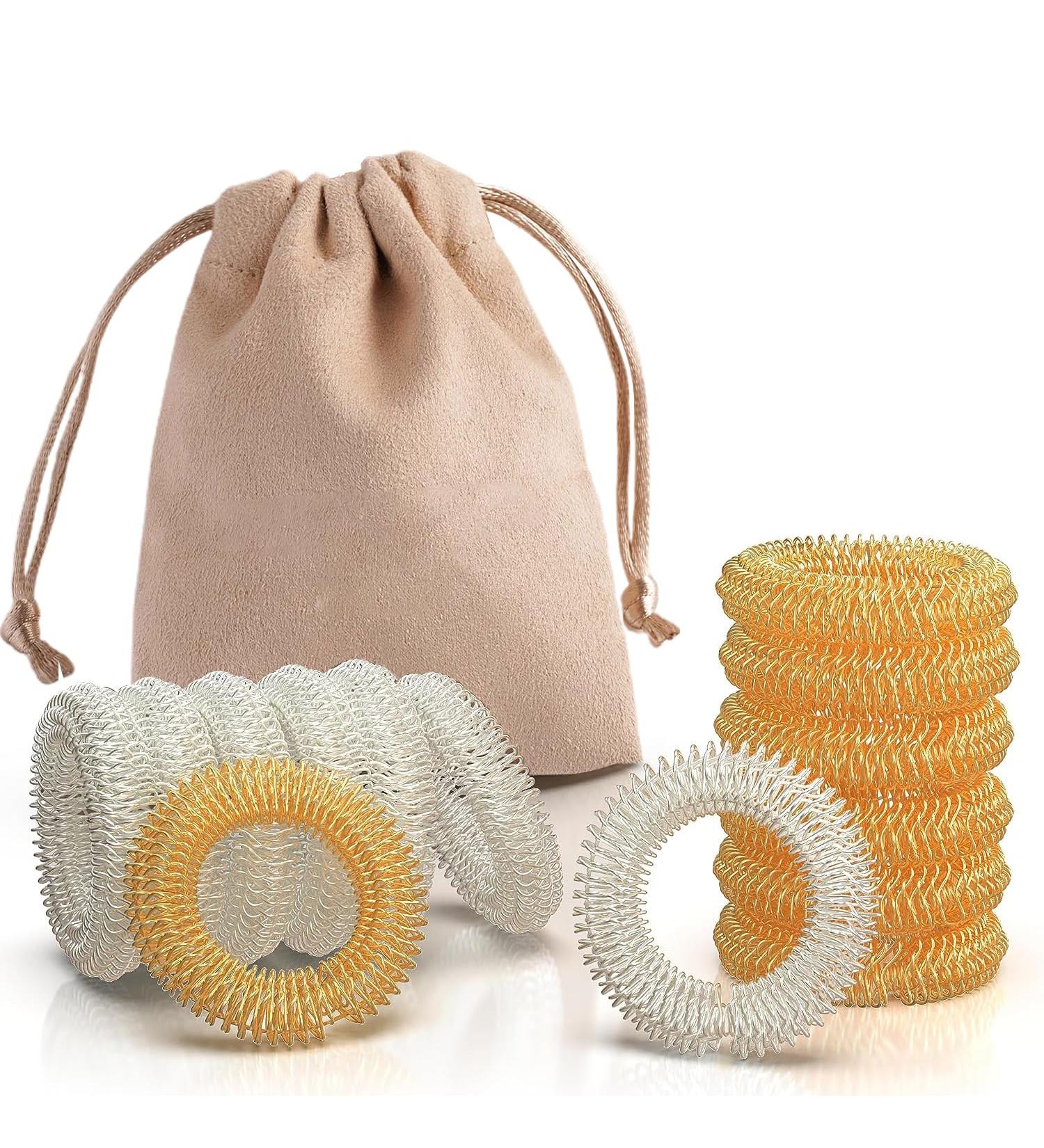 Premium Acupressure Massage Rings Set - 14er Stress Relief for Adults & Kids | Gold & Silver | International Shipping - Buy Online on GoSupps.com