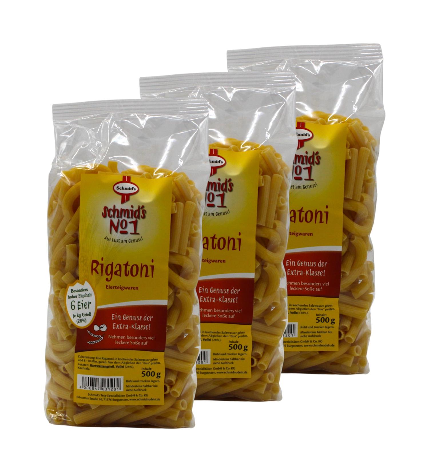 Schmid's No 1 Schmid's No.1 Rigatoni Premium quality pasta with a perfect bite and maximum sauce absorption full of flavor for real moments of pleasure (3 x 500 g)