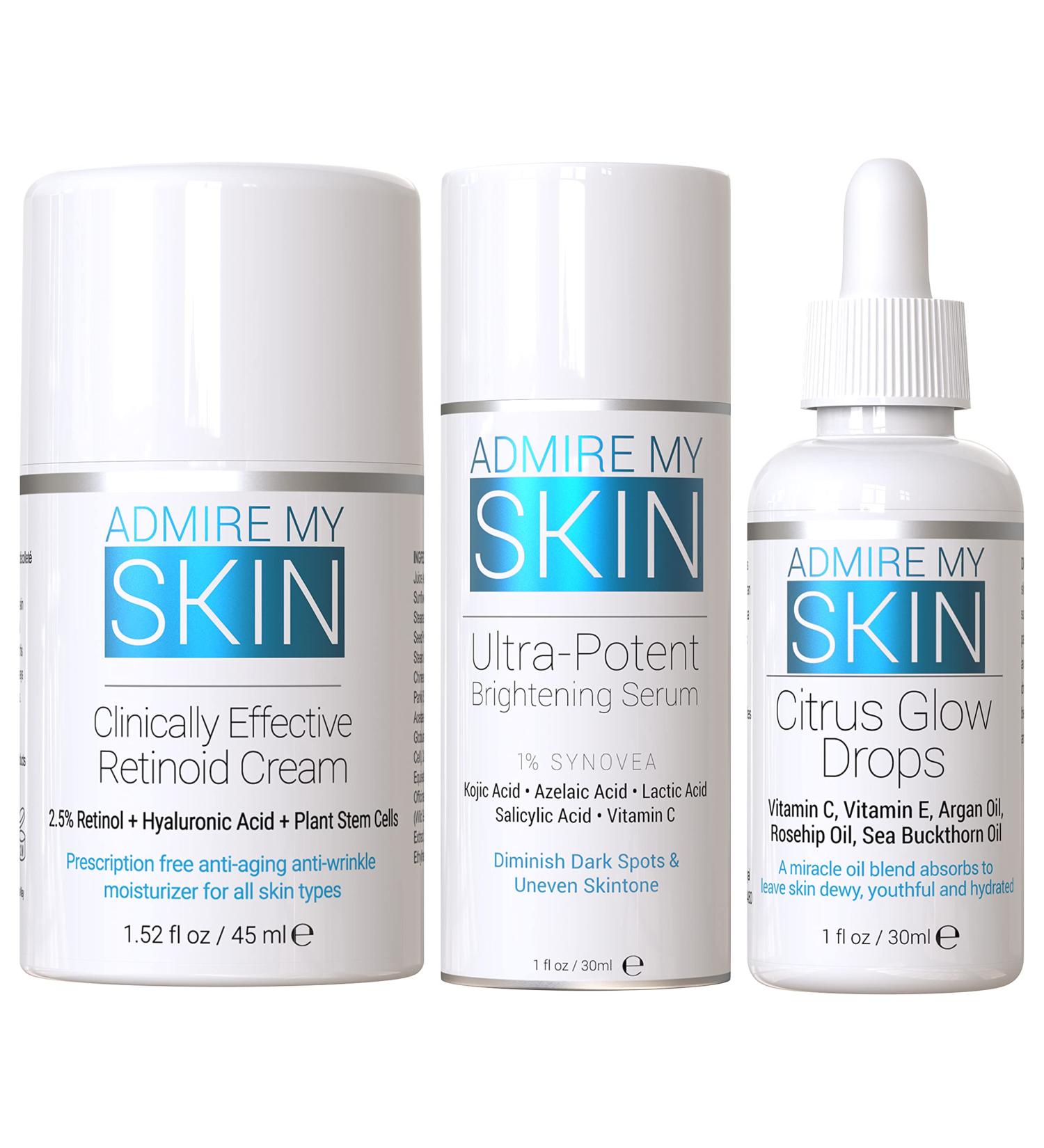 Dark Spot Corrector Set: Brightening Serum + Retinoid Cream + Vitamin C Oil - Target Dark Spots & Uneven Skin Tone with this Ultimate Facial Regimen - Buy Online on GoSupps.com