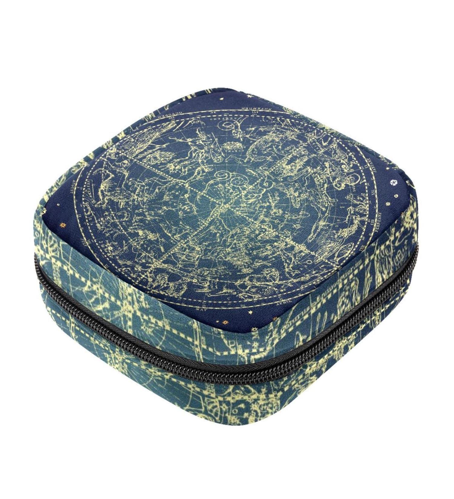 Menstruation Pad Bag with Zipper - Stylish Women's Napkin & Tampon Bag | Zodiac Stars Design | Ideal for Girls & Women - Buy Online on GoSupps.com