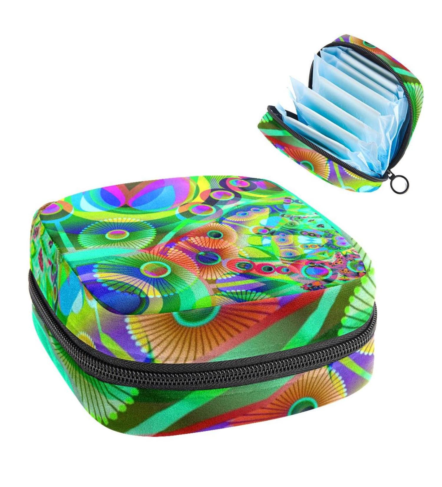 Abstract Green Geometric Art Period Bag: Sanitary Napkin & Makeup Storage Pouch - Buy Online on GoSupps.com