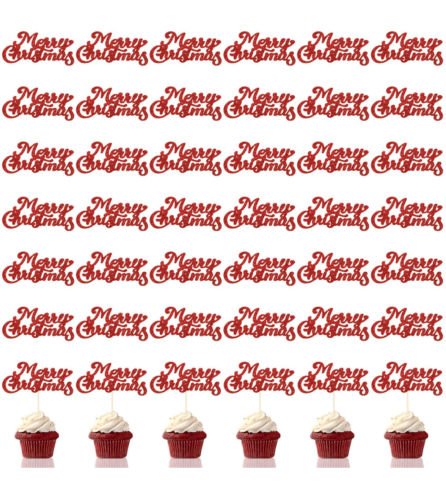 60 Pieces Red Merry Christmas Cupcake Toppers Glitter Xmas Holiday Cupcake Picks Christmas Party Cake Decorations Toothpicks for Xmas Party Cupcake Fruit Picks Dessert Toppers Decor - Buy Online on GoSupps.com