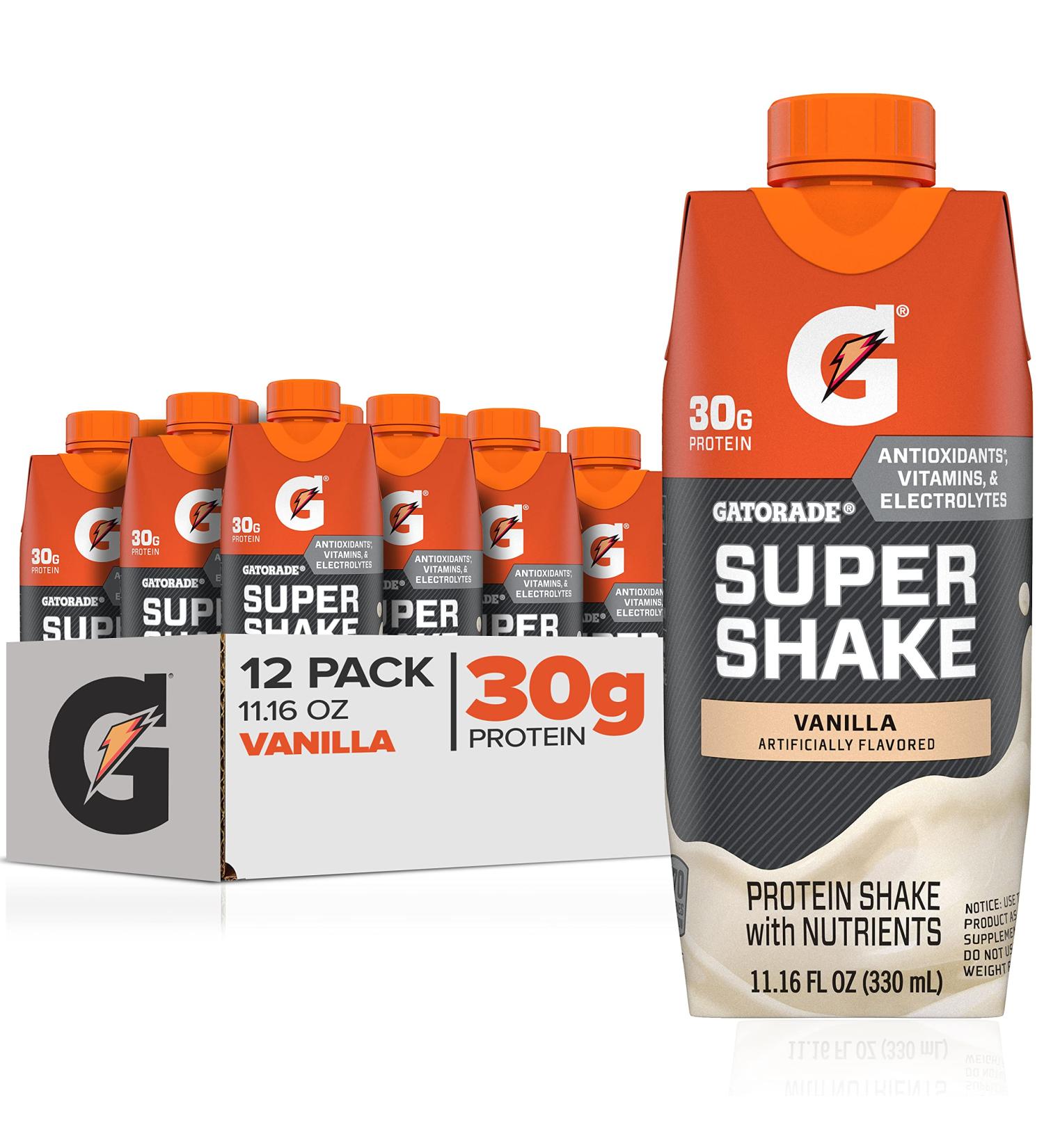 Gatorade Super Shake Vanilla 30g Protein 11.6 Fl oz Carton (Pack of 12) - Energizing Protein Shake Multipack - Buy Online on GoSupps.com