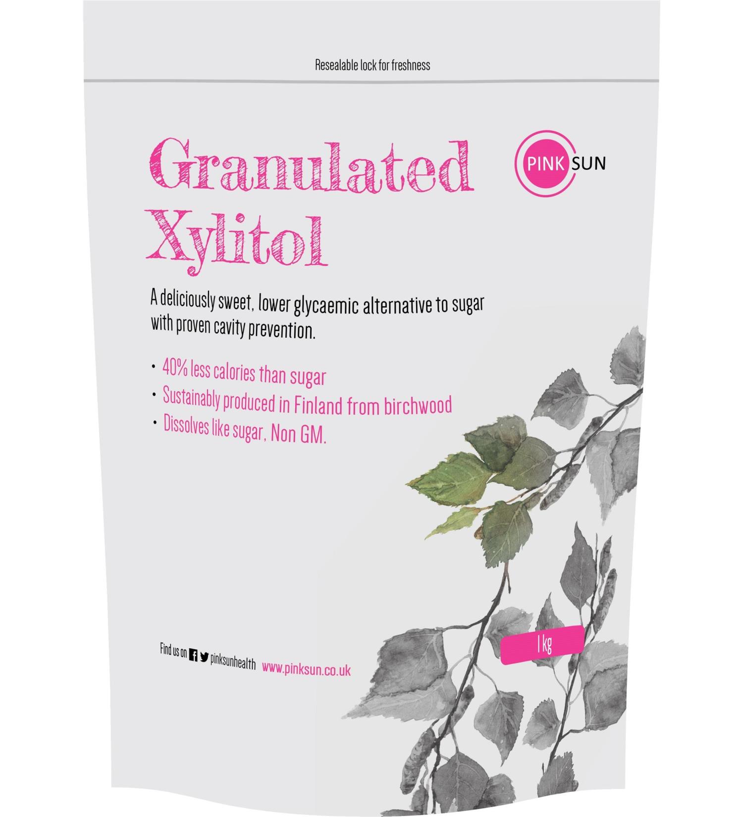 PINK SUN Xylitol Sweetener 1kg - Natural Sugar Substitute from Birch Tree - Vegan, Gluten Free, Diabetic Friendly - 1000g Bulk Pack - Non GM - Made in Finland - Buy Online on GoSupps.com