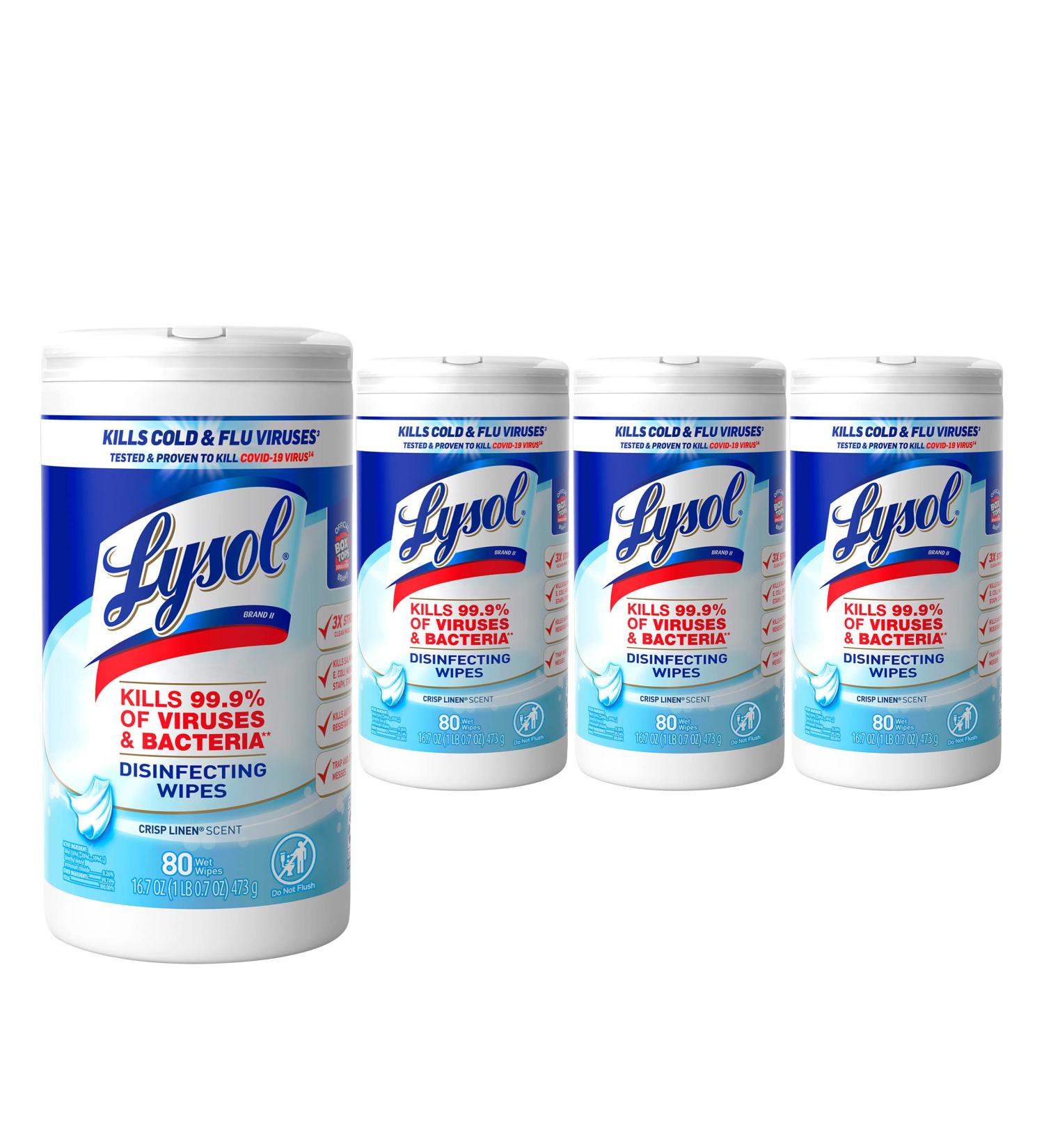 Lysol Disinfectant Wipes - Multi-Surface Cleaning, Crisp Linen Scent, 80 Count x 4 Packs - Buy Online on GoSupps.com