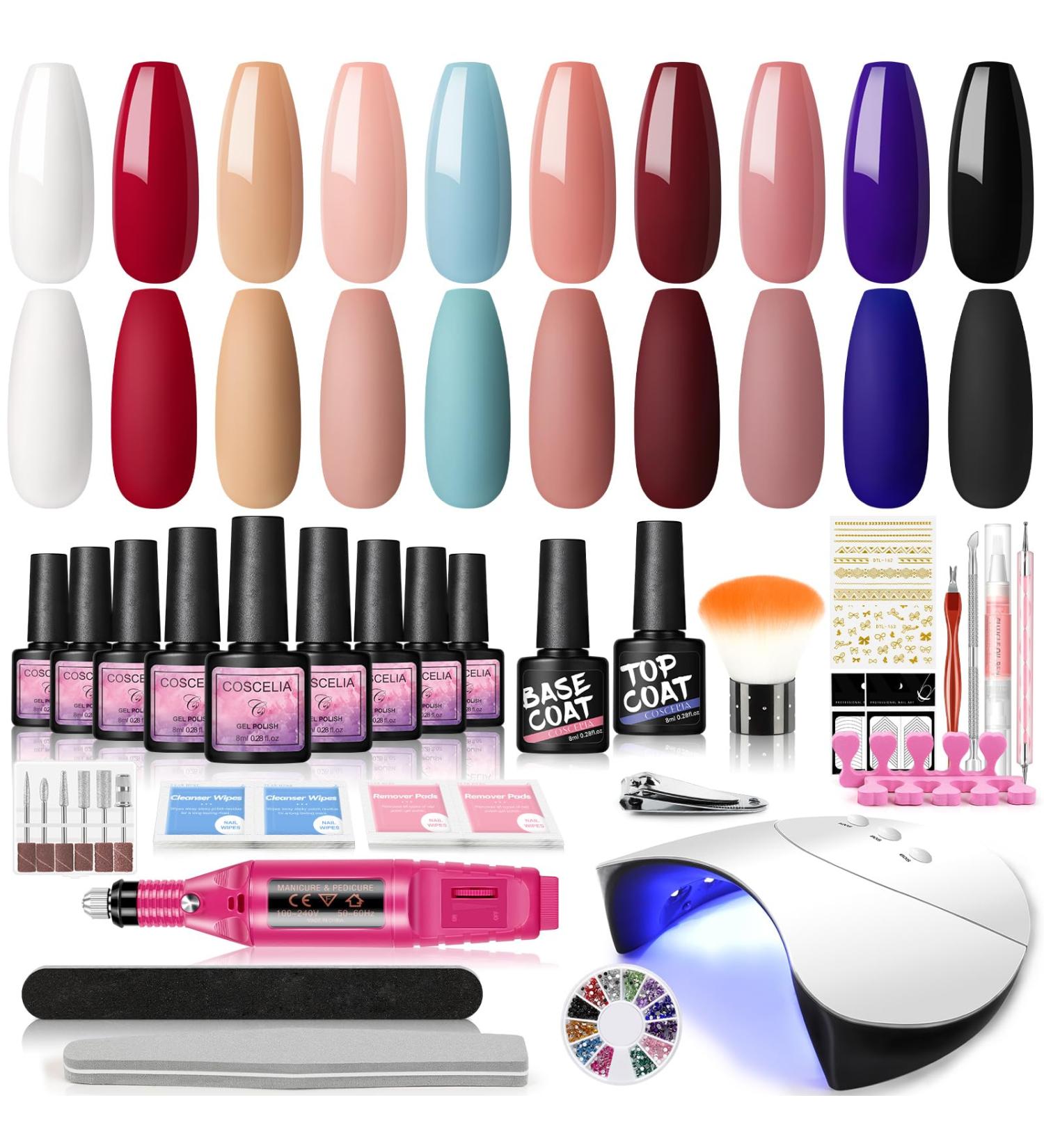 COSCELIA UV Nail Polish Gel Set 10PC Geln gel Starter Kit with 36W UV+LED Lamp Nail Cutter & DIY Nail Art Perfect for At-Home Gel Nails - Buy Online on GoSupps.com