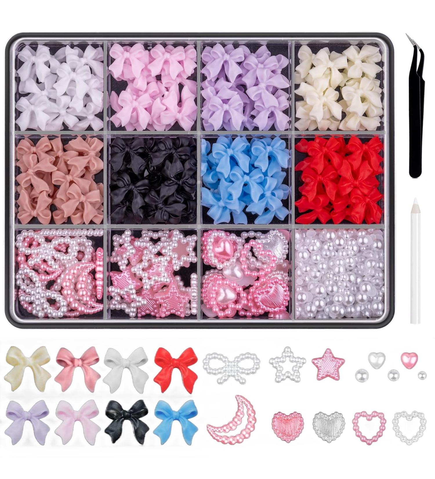 Nayyana 500-Part Set: 3D Nail Trailers Pearls & Nail Loop Fans - 8 Colors of Cute Nail Jewels for DIY Art Decoration - Buy Online on GoSupps.com