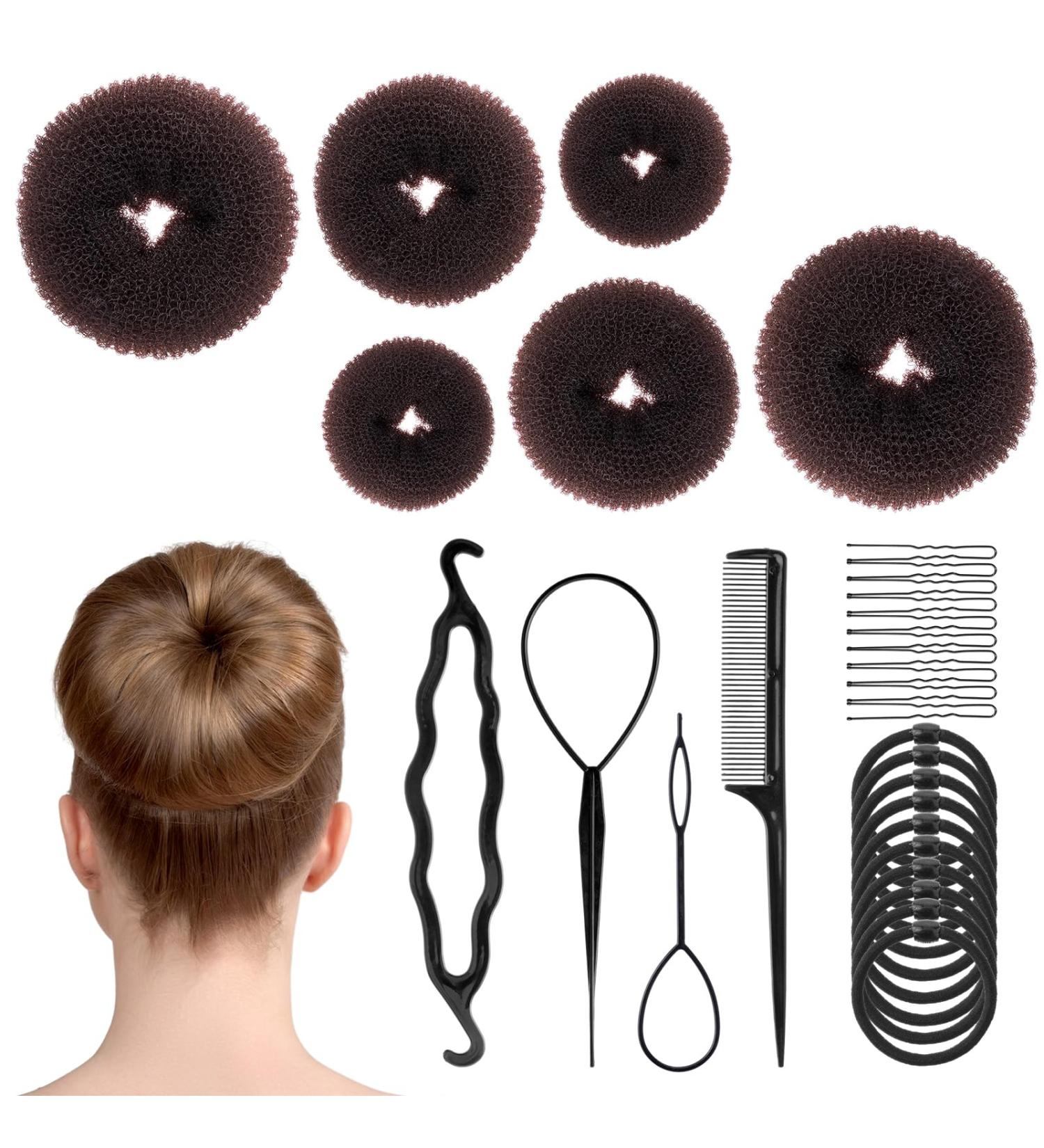 Hair Bun Donut 6 Pcs Hair Bun Maker with 30 Pcs U-Shaped Hair Pins 10 Pcs Elastic Bands 4 Pcs Pony Hair Tools Hair Accessories for Women Girls Kids - Buy Online on GoSupps.com