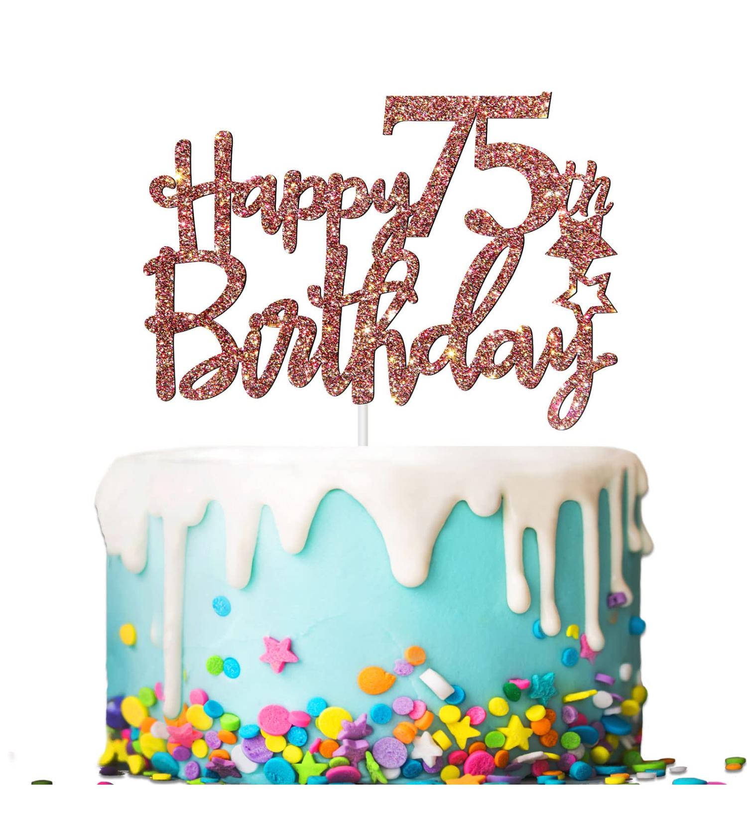 Tenhaisi Glittery Rose Gold Happy 75th Birthday Cake Topper Cheers to 75 Years Loved Birthday Anniversary Party Decoration Birthday Party Decoration - Buy Online on GoSupps.com