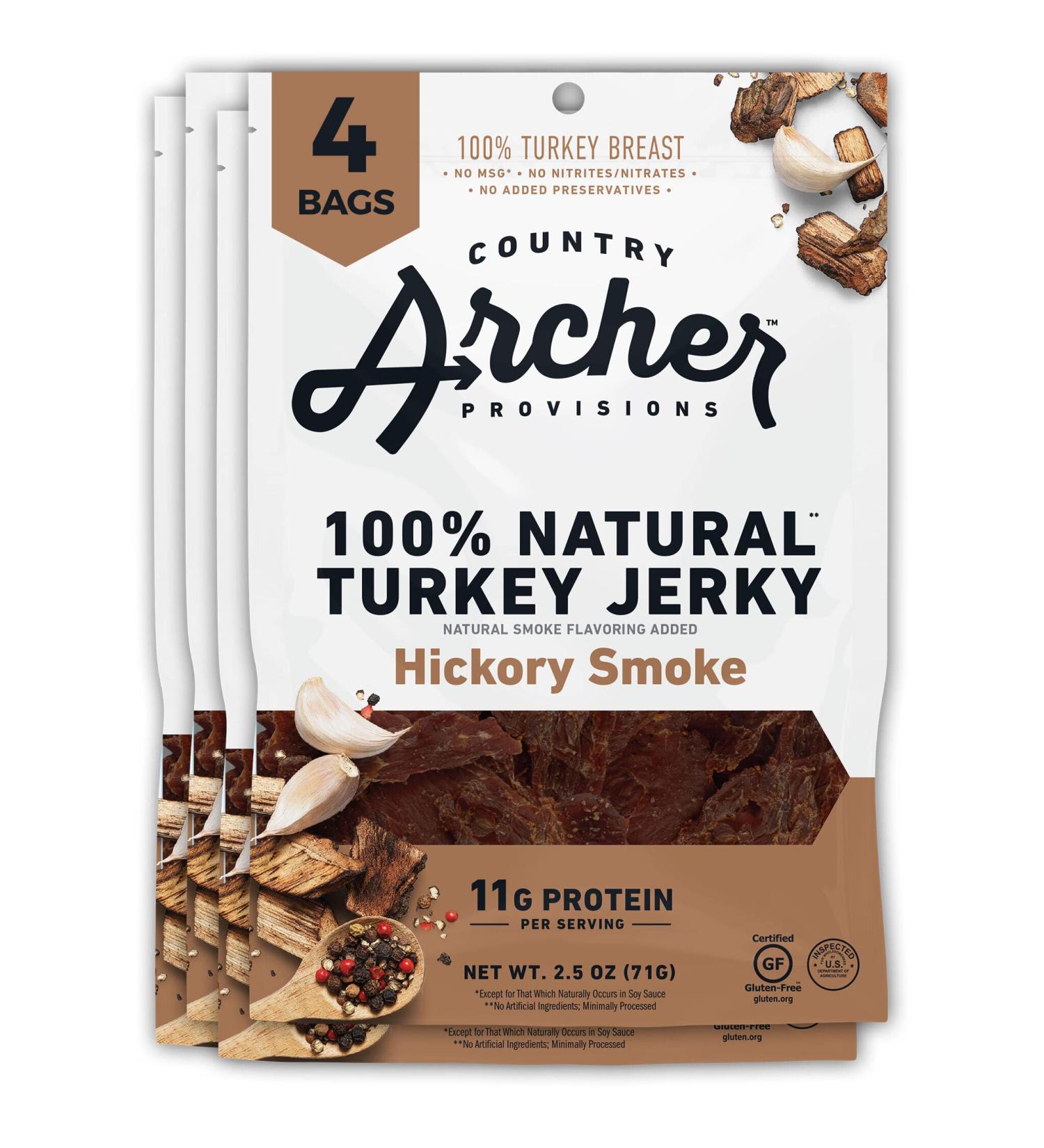 Country Archer 100% Natural Hickory Smoke Jerky - 2.5 OZ (Pack of 4) | Premium Snack - Buy Online on GoSupps.com
