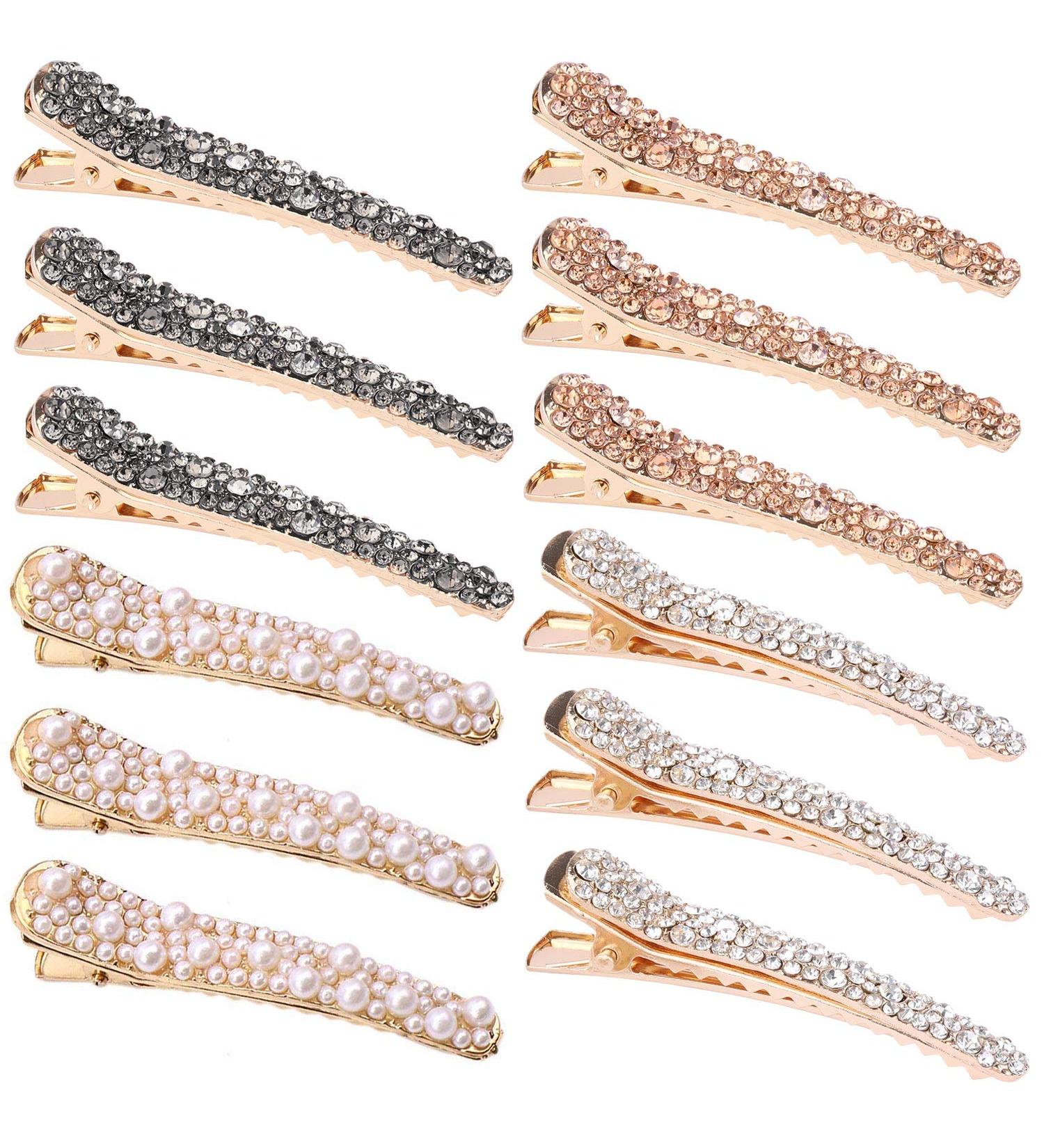 12 Pcs Rhinestone Alligator Hair Clips - Stylish Crystal Duckbill Clips for Women and Girls | Hair Styling Tools and Accessories - Buy Online on GoSupps.com