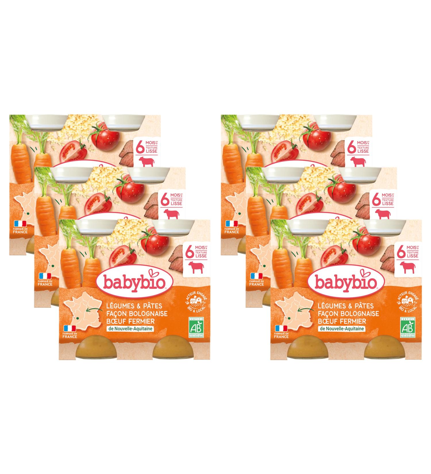 Babybio - Small Pots - Vegetables & Pasta Bolognese Beef - 6+ months - ORGANIC - 2 x 200g - Set of 6 - Buy Online on GoSupps.com