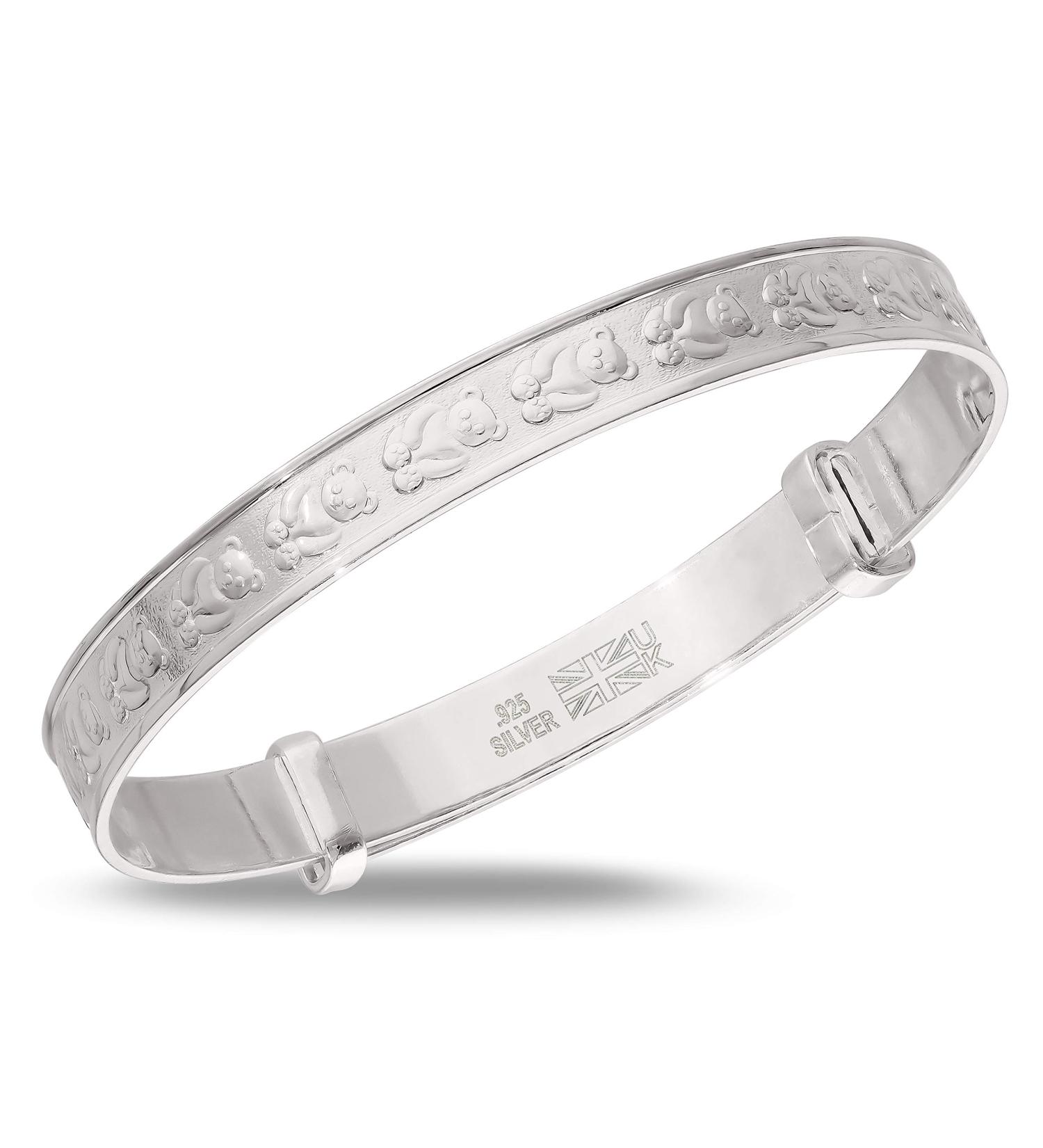 925 Sterling Silver Teddy Bear Baby Bangle - Adjustable and Adorable - Buy Online on GoSupps.com
