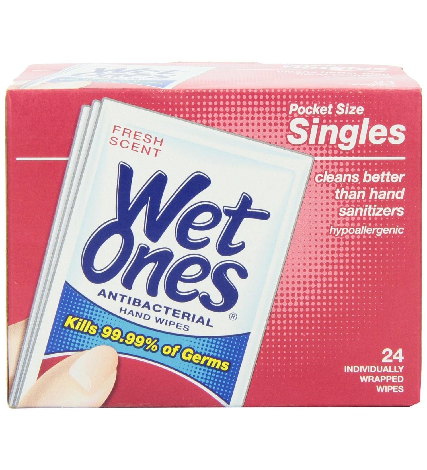 Wet Ones Antibacterial Individually Wrapped Single Wipe 24-Count