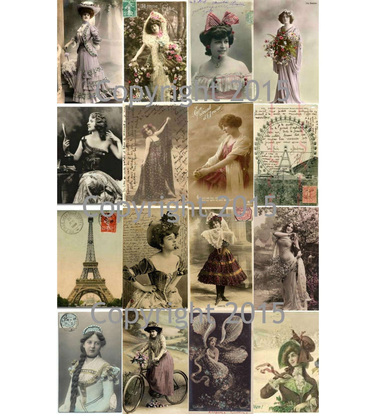 Vintage Printed French Reproduction Post Cards Collage Sheet #101 Scrapbooking, Decoupage