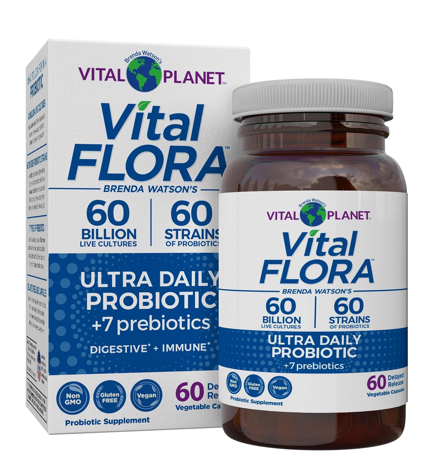 Vital Planet - Vital Flora Ultra Daily Probiotic 60 Billion CFU Diverse Strains Organic Prebiotics Immune Support Bloating Relief Digestive Health Probiotics for Women and Men 60 Capsules 60 Count (Pack of 1) - Buy Online on GoSupps.com