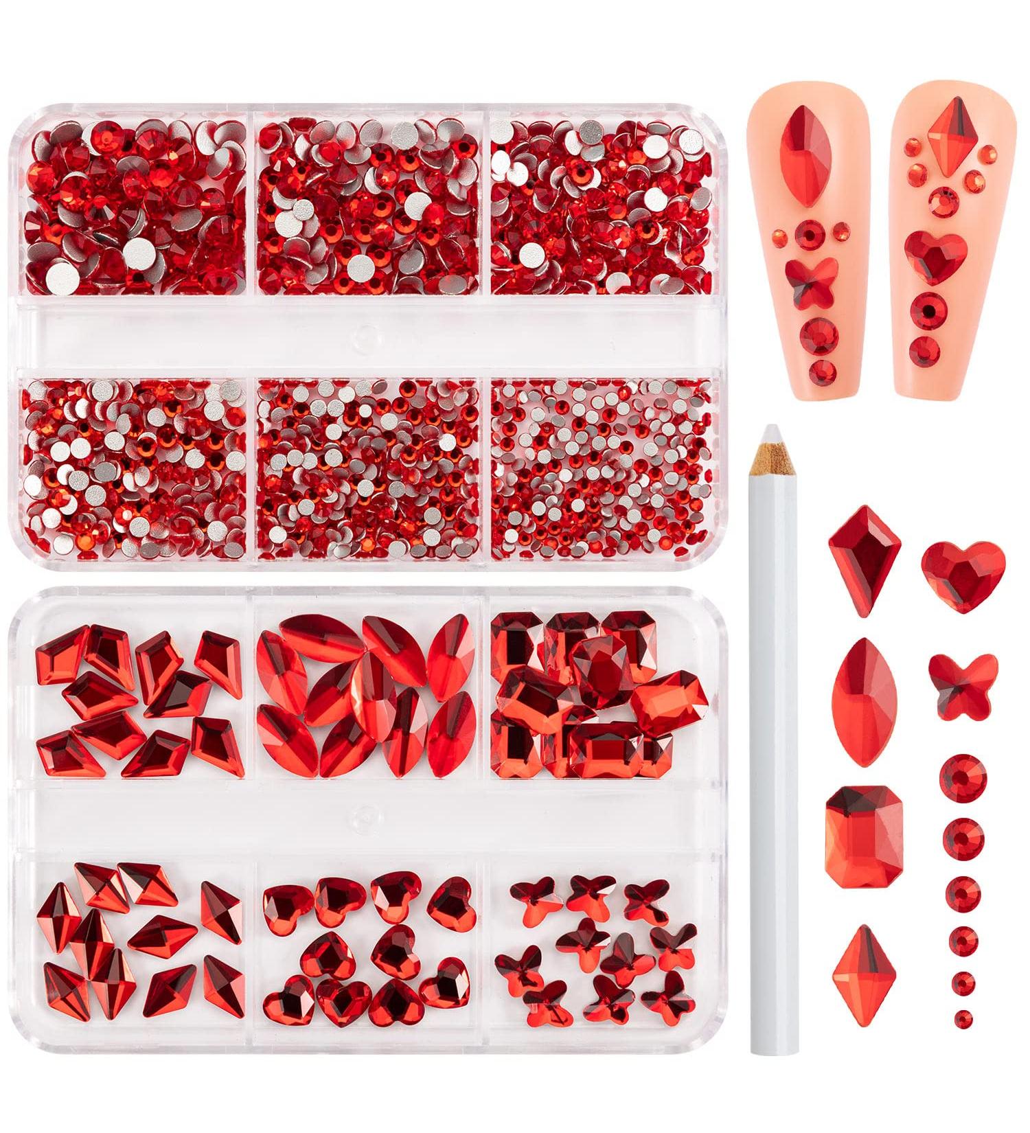 Noverlife 1000PCS Flatback Nail Art Rhinestones Gems - Multi Sizes Crystals with Wax Pen for Nail Design - Sparkle Nail Beads for Art & Crafts - Makeup & Dressup - Nail Decoration Ruby - Buy Online on GoSupps.com