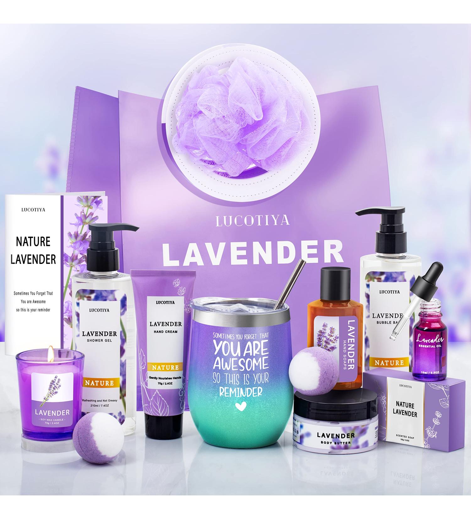 14Pcs Lavender Spa Gift Set - Relaxing Care Package for Women - Includes Wine Tumbler - Perfect Birthday Gift for Her, Girlfriend, Mom, Sister - Buy Online on GoSupps.com