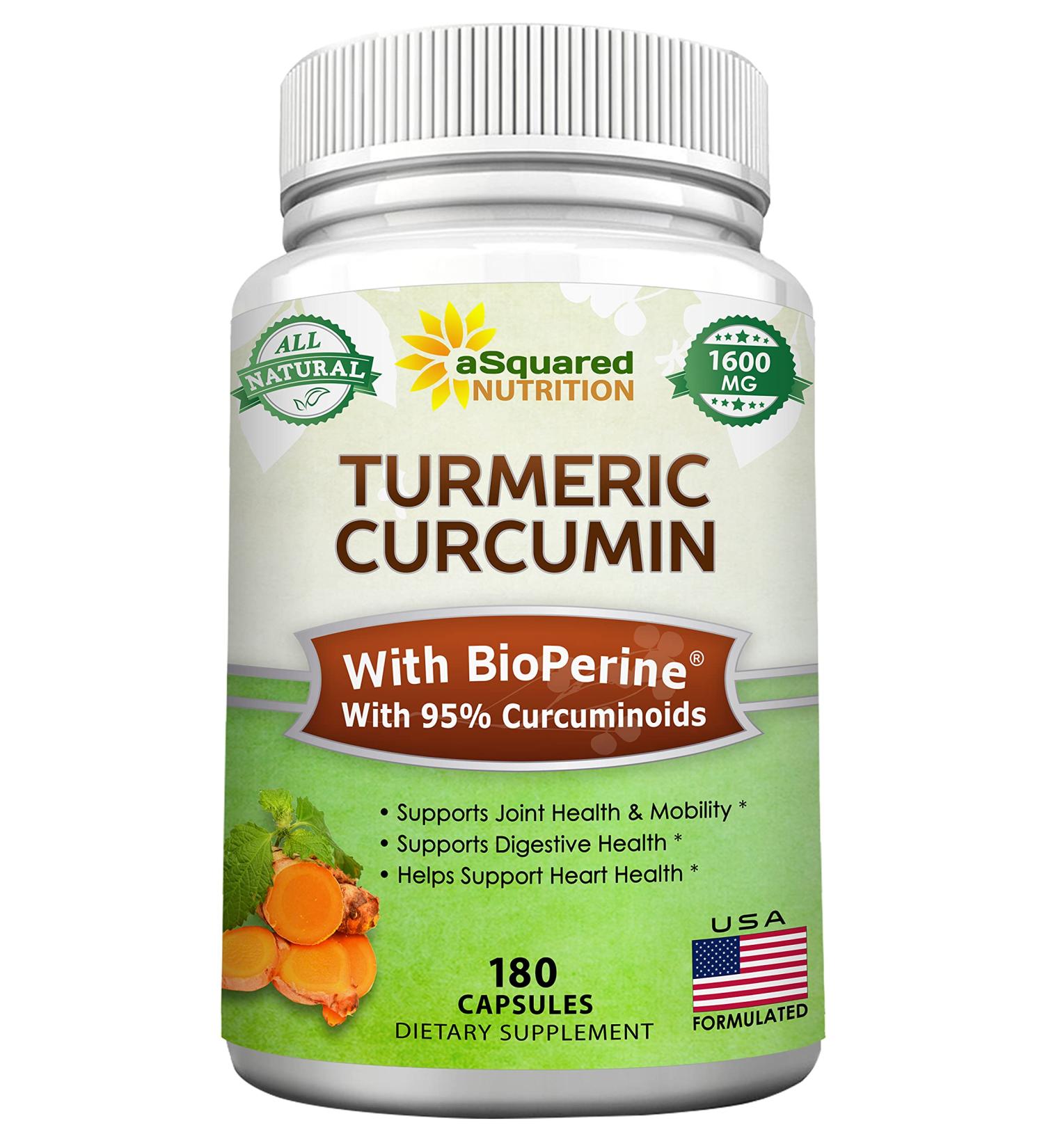 Turmeric Curcumin 1600mg with BioPerine & Black Pepper Extract - 180 Capsules | 95% Curcuminoids, Natural Joint Stiffness Relief - 100% Tumeric Root Powder Supplements - Buy Online on GoSupps.com