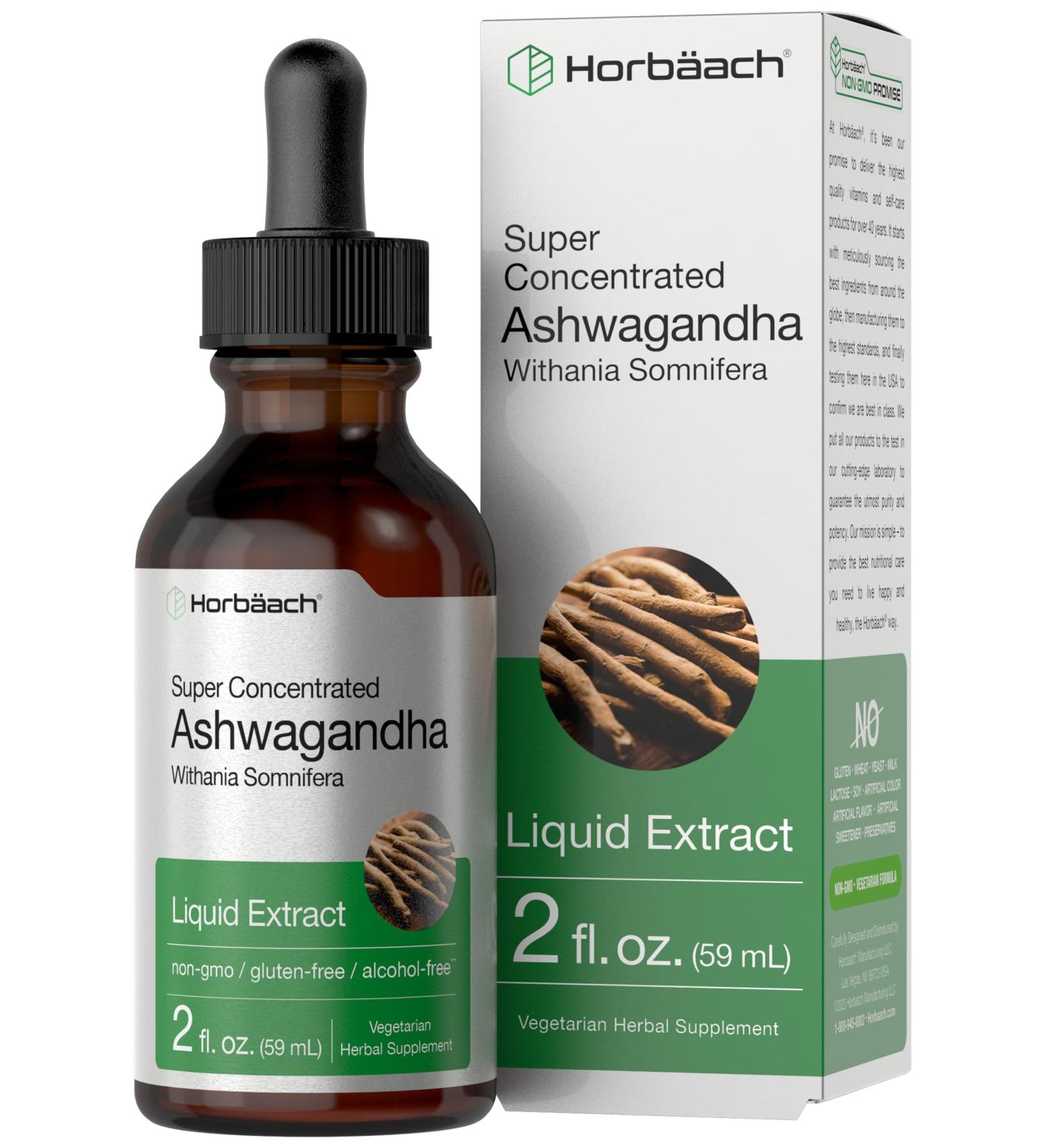 Horb ach Ashwagandha Root Liquid Extract | 2 fl oz | Alcohol Free Tincture | Vegetarian Non-GMO Gluten Free Supplement - Buy Online on GoSupps.com