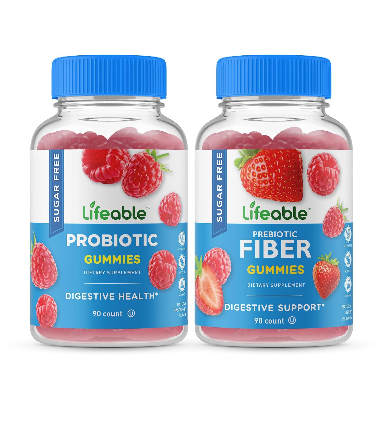 Lifeable Sugar-Free Probiotic & Prebiotic Fiber Gummies Bundle - Gluten-Free, GMO-Free Chewable Supplement - Buy Online on GoSupps.com