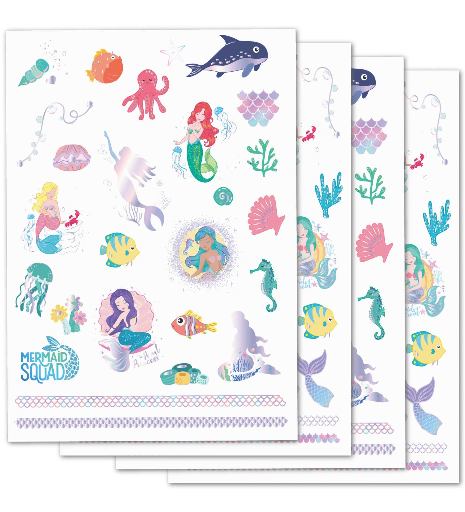 PapaKit Under the Sea Mermaids Temporary Tattoo Set - 54 Styles, Metallic Foil, Non-Toxic, Kids Birthday Party Favor - Buy Online on GoSupps.com
