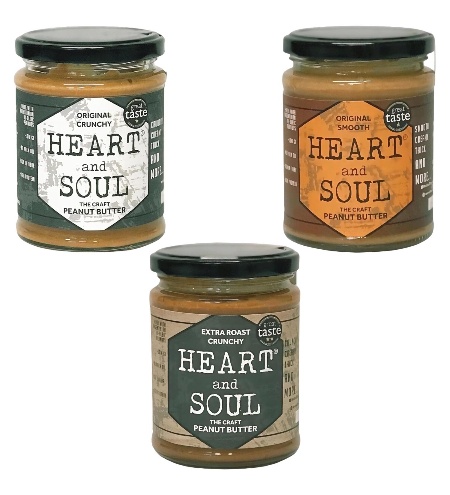 Heart & Soul Nut Butter Jar Pick N Mix - Choose From 3 Flavours |Craft Peanut Butter - Original Crunchy Original Smooth Craft Peanut Butter - Extra Roast - Pack of 2 X 280g 280 g (Pack of 2) - Buy Online on GoSupps.com
