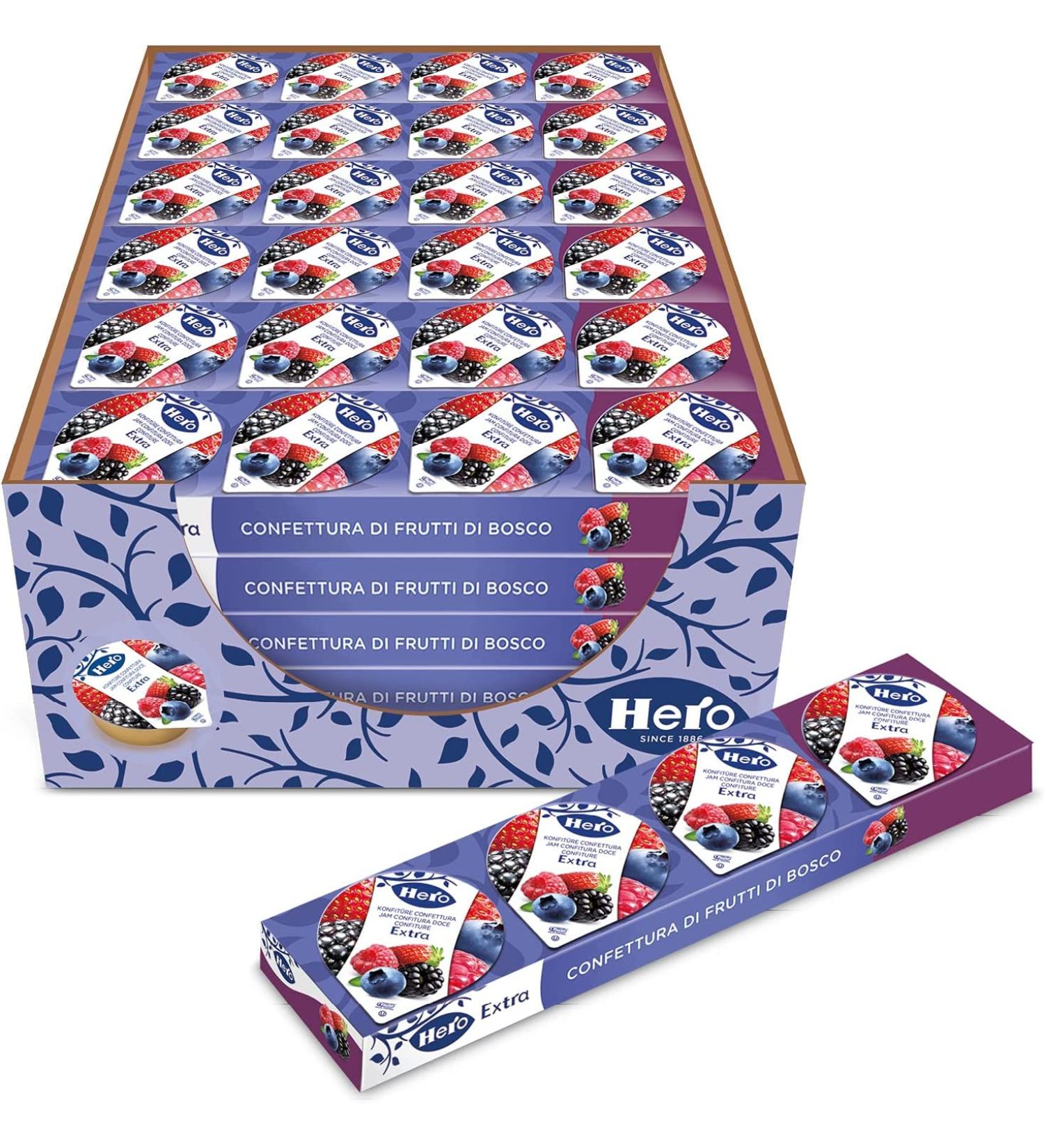 Hero Poker Wild Berries Jam Pack of 30 x 100g Packs (4 Individual Boxes x 25g) Extra Jam & Jam Quality Fruit No Preservatives and Colorings - Buy Online on GoSupps.com
