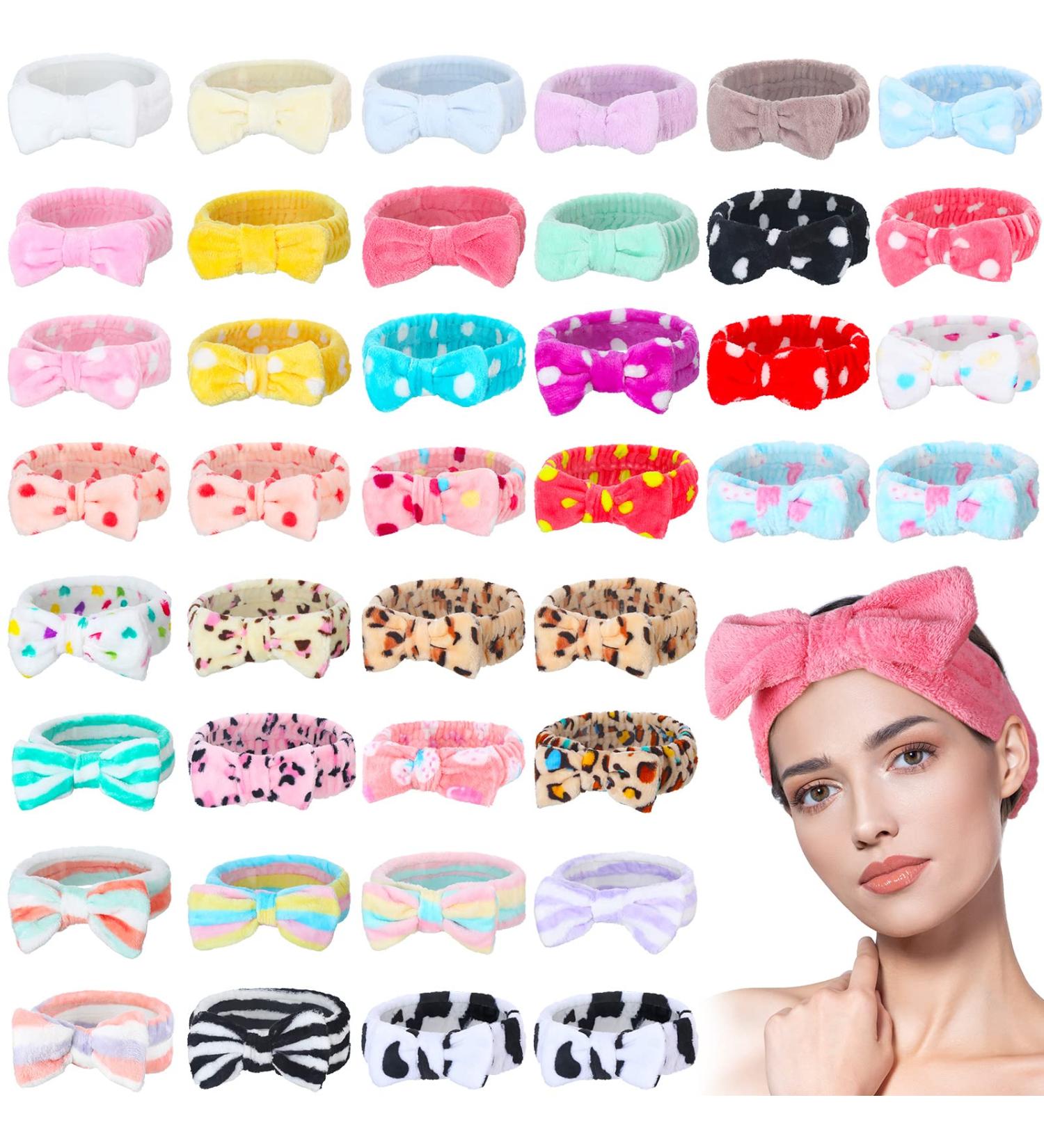 Yinder 40 Pack Bow Spa Headband - Soft Coral Fleece Makeup Headband for Women and Girls - Cute Bow Design - Shower Supplies - Buy Online on GoSupps.com