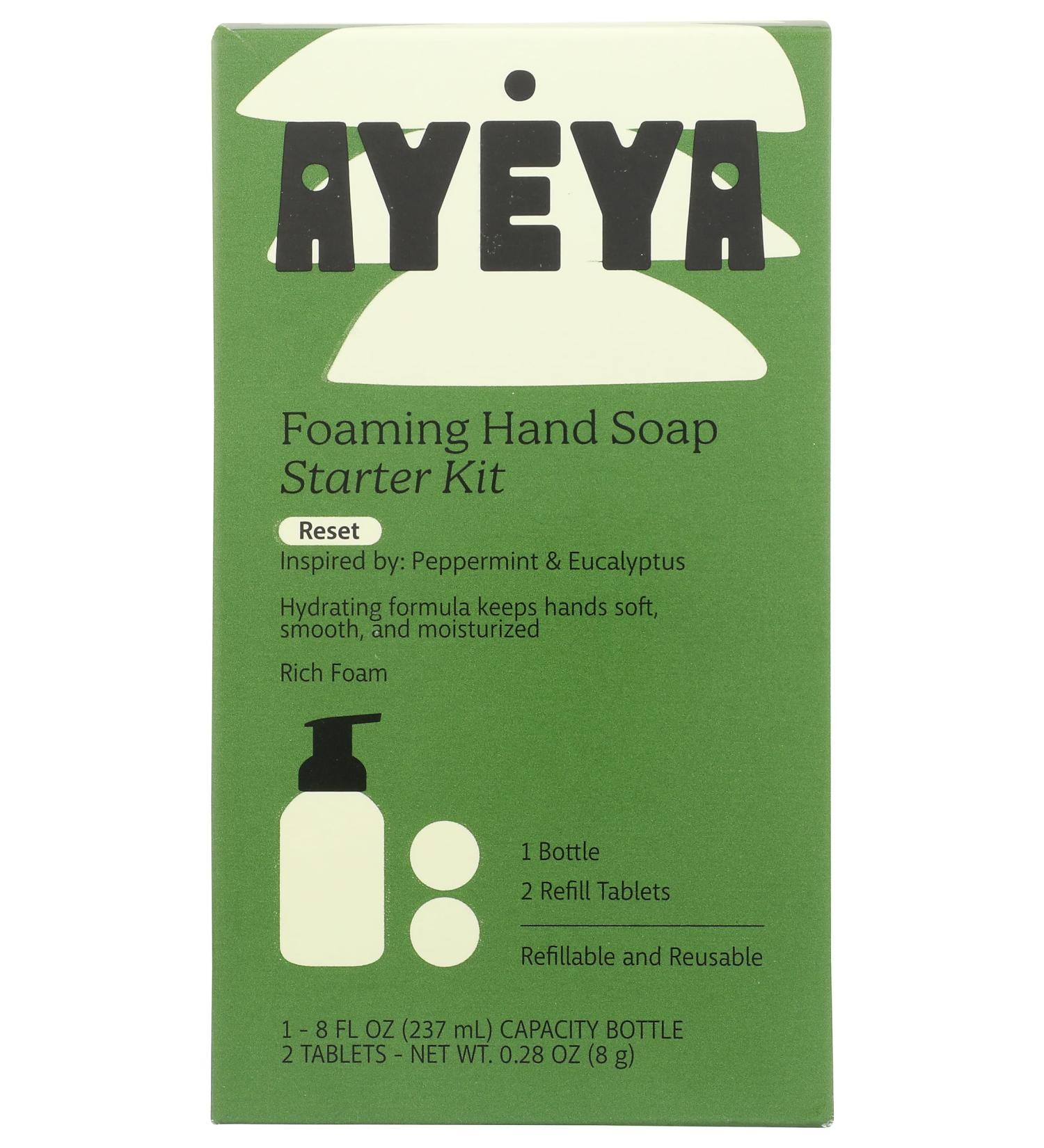 Ayeya Foaming Hand Soap Starter Kit Reset Peppermint & Eucalyptus Vegan Friendly Cruelty Free 1 Count (Pack of 1)
