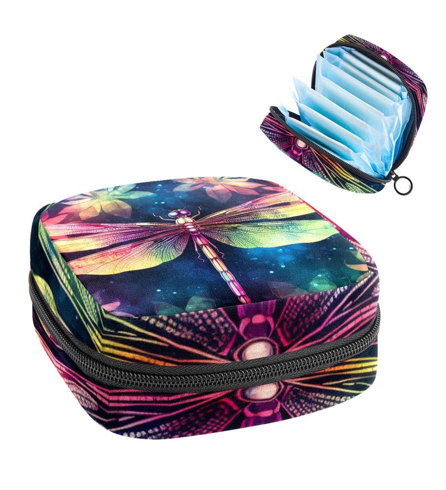 Anna Cowper Neon Dragonfly Sanitary Napkin Storage Bag - Portable Period Pouch for Women and Teen Girls (1Pcs, Multi-colored) - Buy Online on GoSupps.com