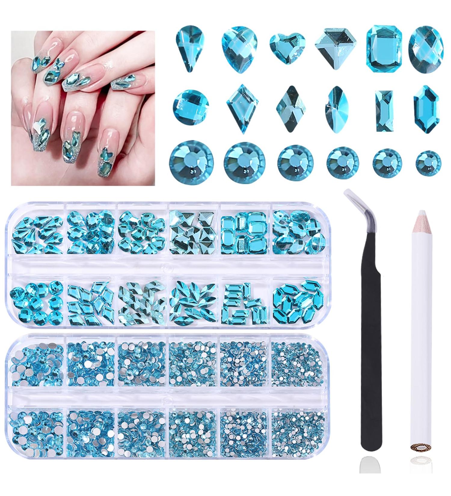 HOINCO 3120 Lake Blue Diamond Nail Rhinestones - 3D Crystal AB Gemstone Mix for Nail Art DIY - Includes Tweezers - Buy Online on GoSupps.com