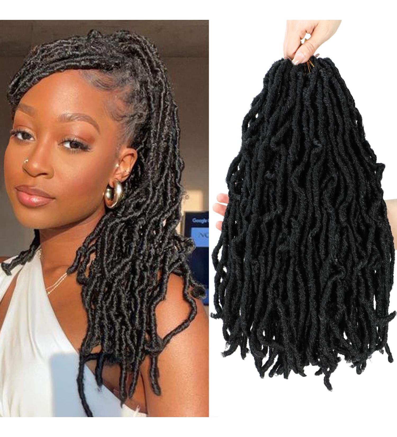 Faux Locs Crochet Hair 14 Inch - 7 Packs Natural Black Goddess Crochet Hair for Black Women - Pre Looped Curly Wave Butterfly Locs Crochet Hair - Synthetic Hair Extensions - Buy Online on GoSupps.com